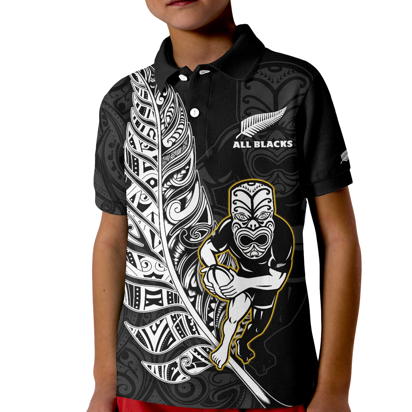 Custom Text And Number New Zealand 2022 Rugby Polo Shirt All Black Silver Fern Maori Pattern Version Black LT14
