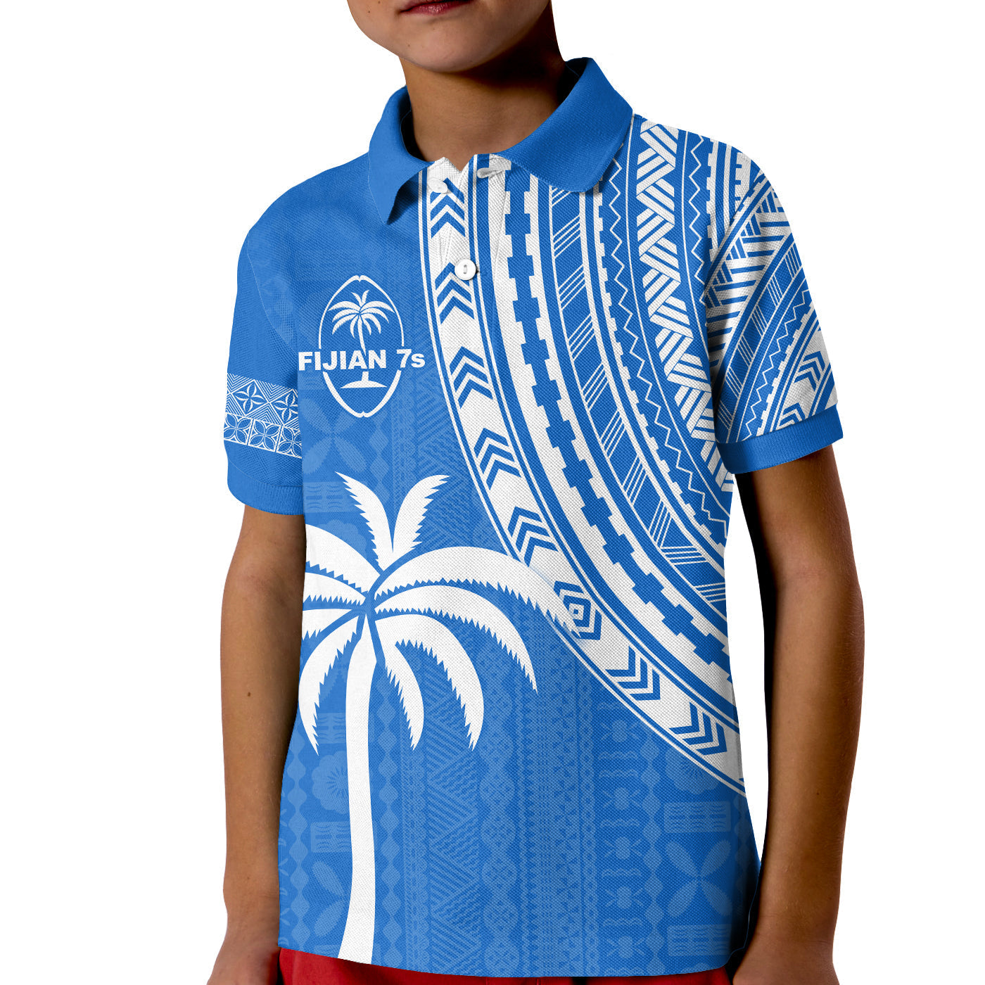 Custom Text and Number Fiji Rugby Sevens Polo Shirt Fijian 7s Tapa Polynesian Blue Ver.01 LT13