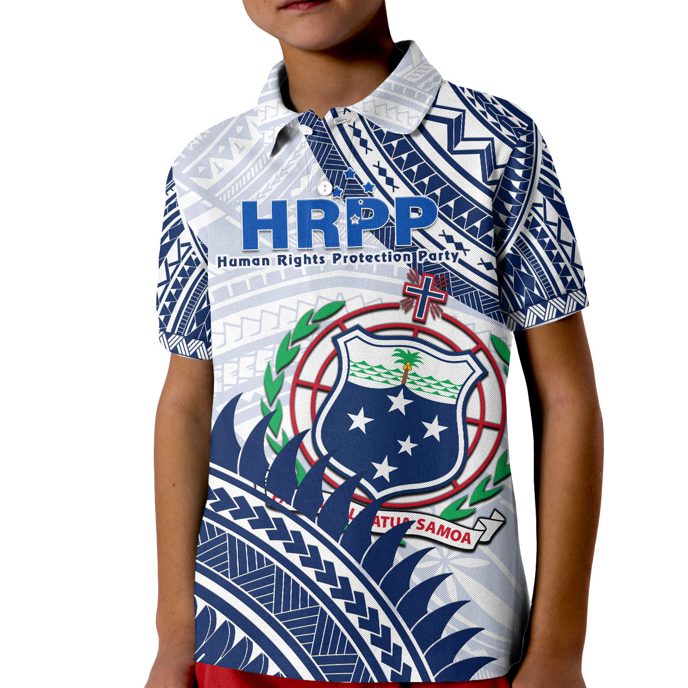 HRPP Samoa Polo Shirt KID Samoan Coat Of Arms Polynesian Pattern LT14