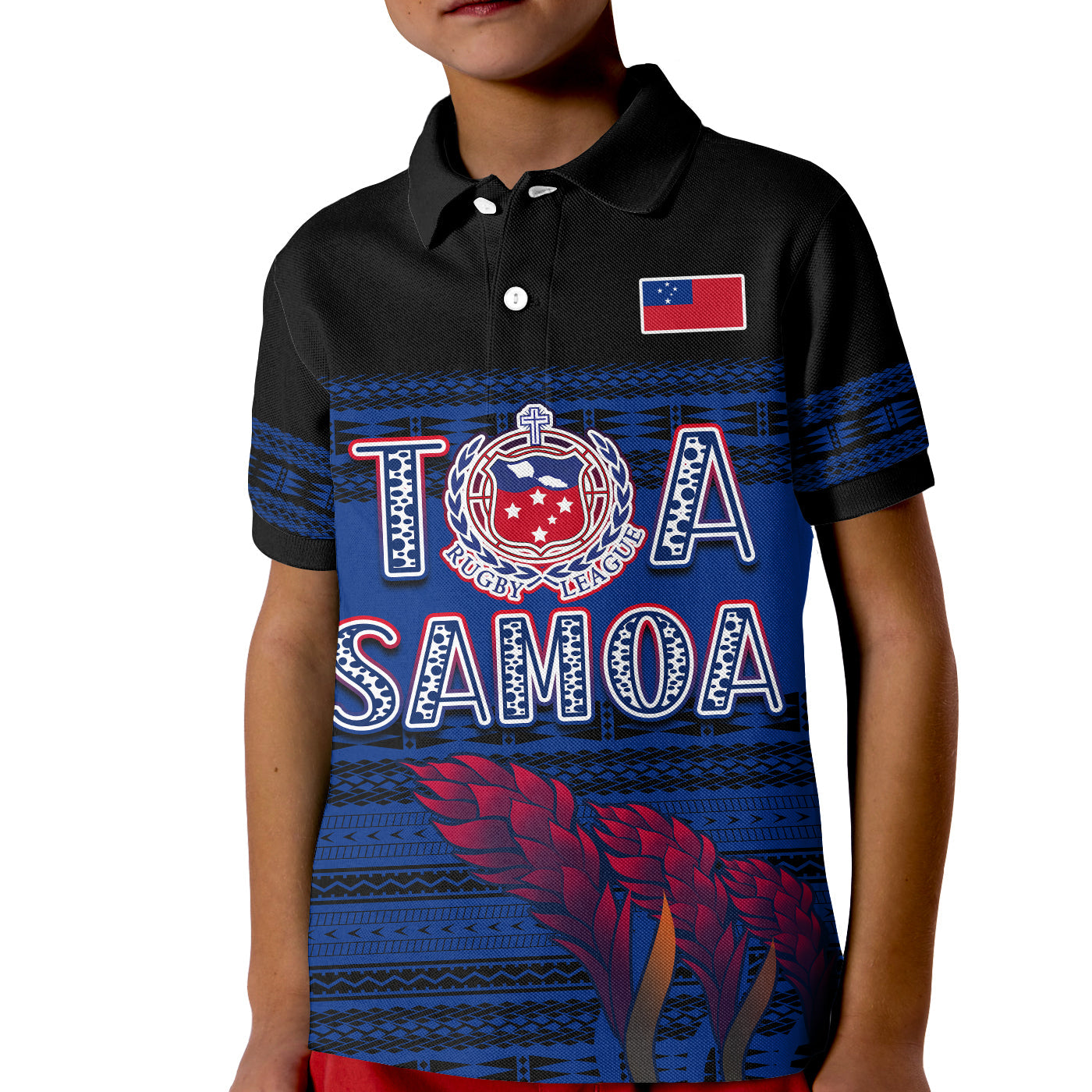 (Custom Personalise Text and Number) Toa Samoa Rugby Polo Shirt Uso Aso Uma Go Champions Blue LT13