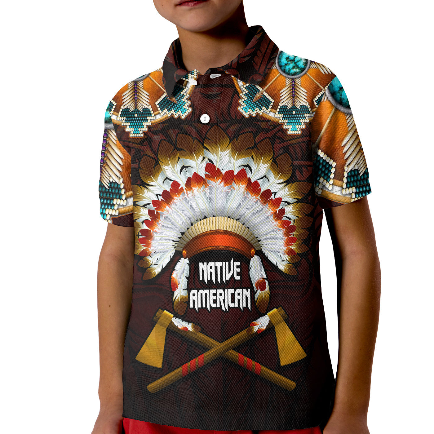 The First Americans Polo Shirt Indian Headdress With Skull LT13