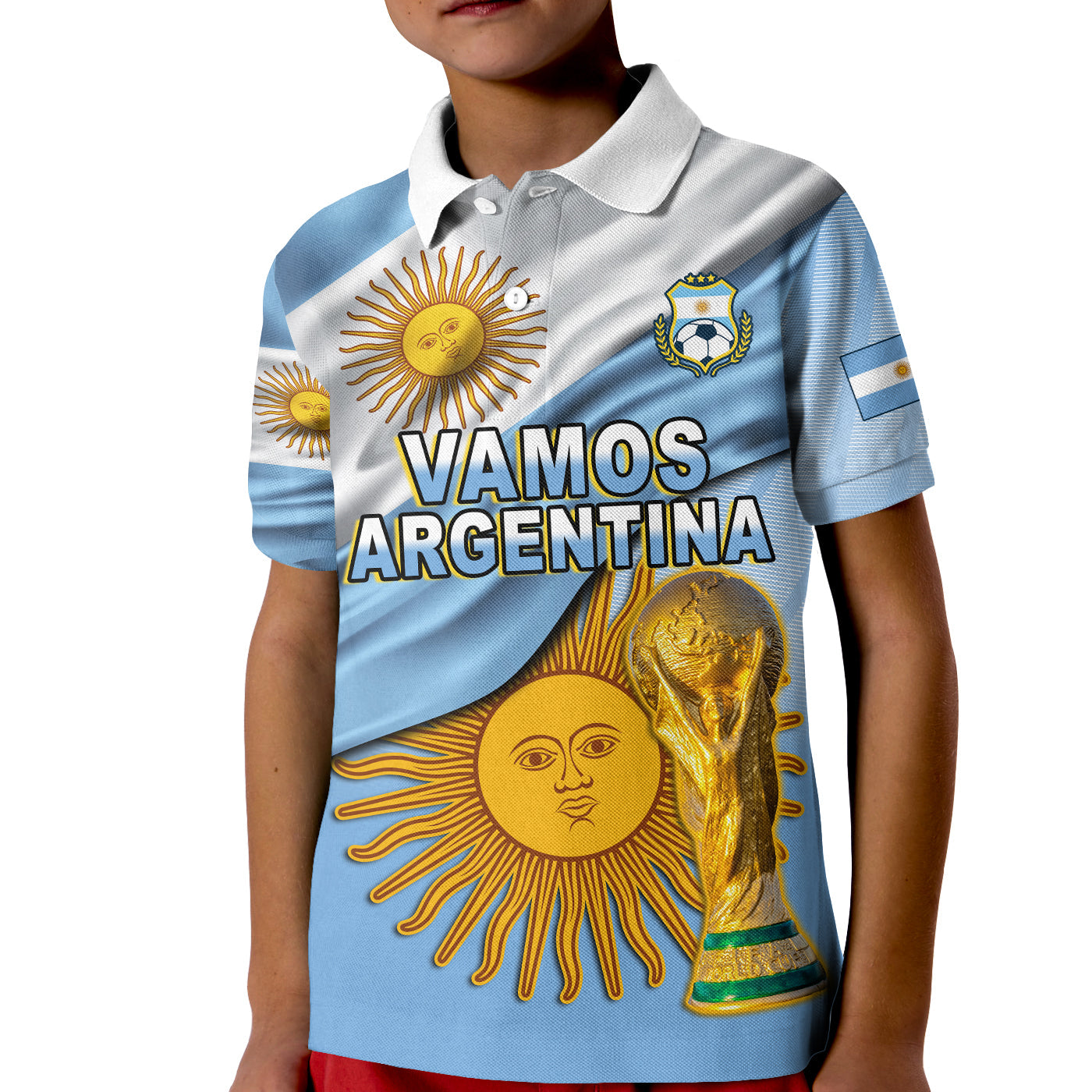 (Custom Text and Number) Football Polo Shirt Vamos La Albiceleste Champions World Cup Vibe Flag LT13