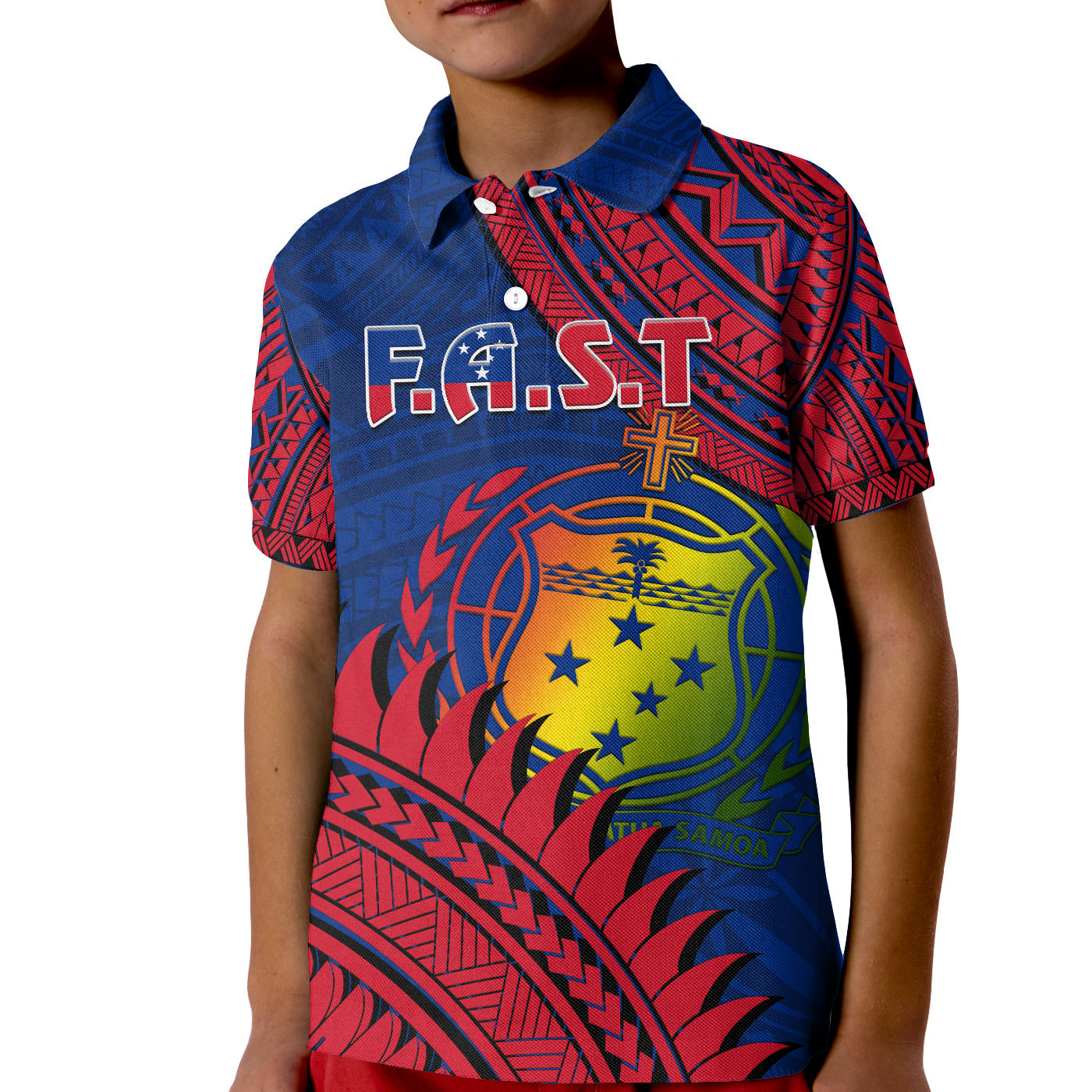 Custom F.A.S.T Samoa Polo Shirt KID Samoan Coat Of Arms Polynesian Pattern LT14