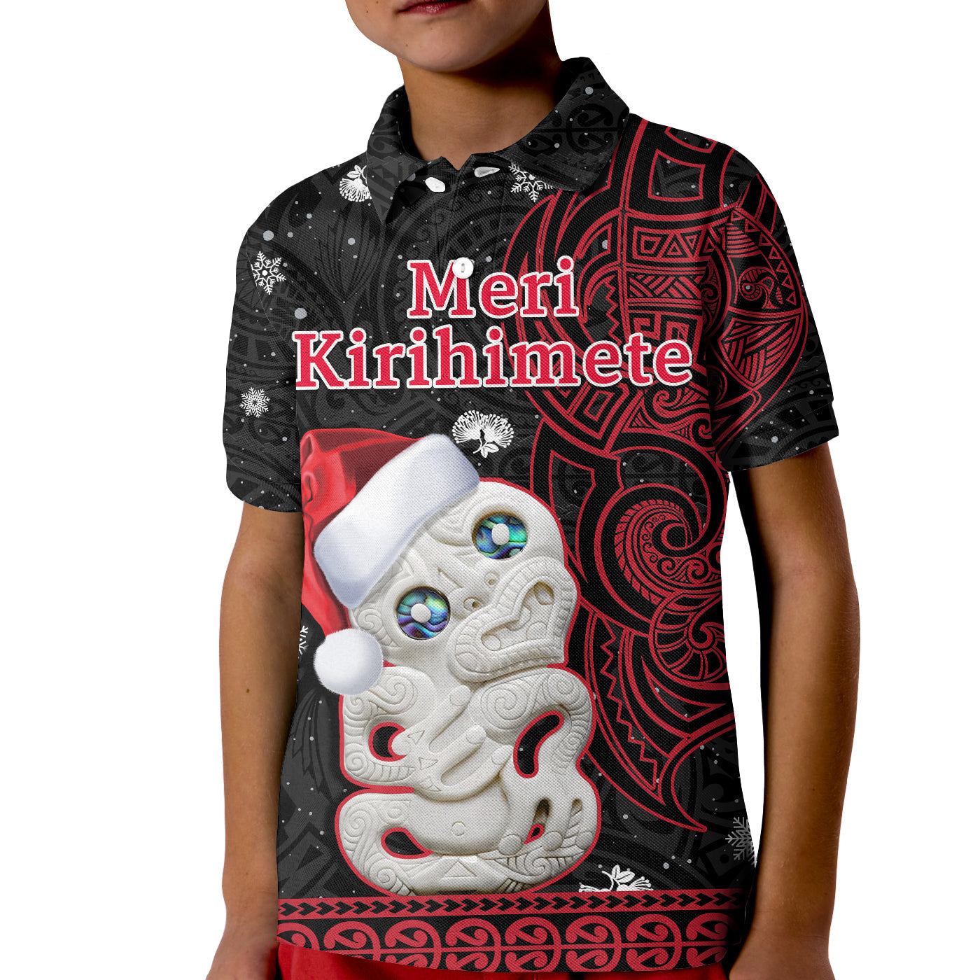 New Zealand Polo Shirt Christmas Hei Tiki Red Pohutukawa Meri Kirihimete LT14