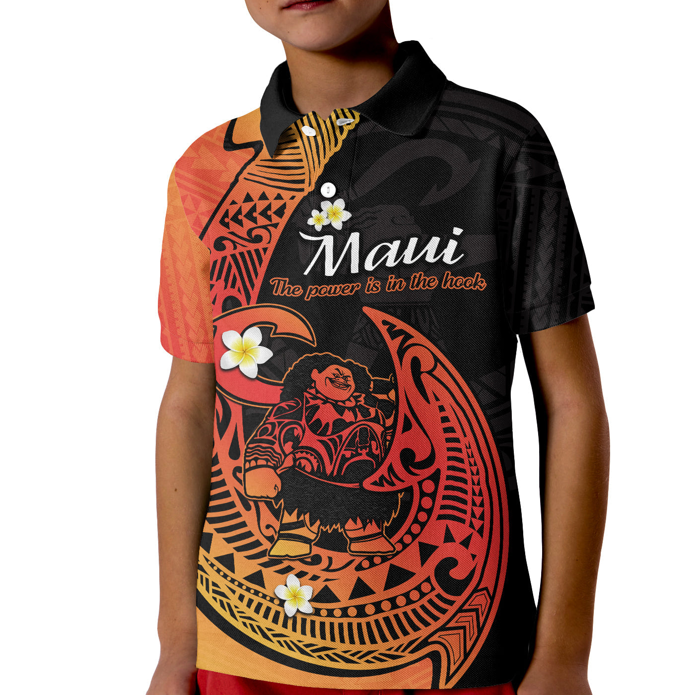 Custom Polynesian Polo Shirt Maui Fish Hook Orange Gradient Version LT14