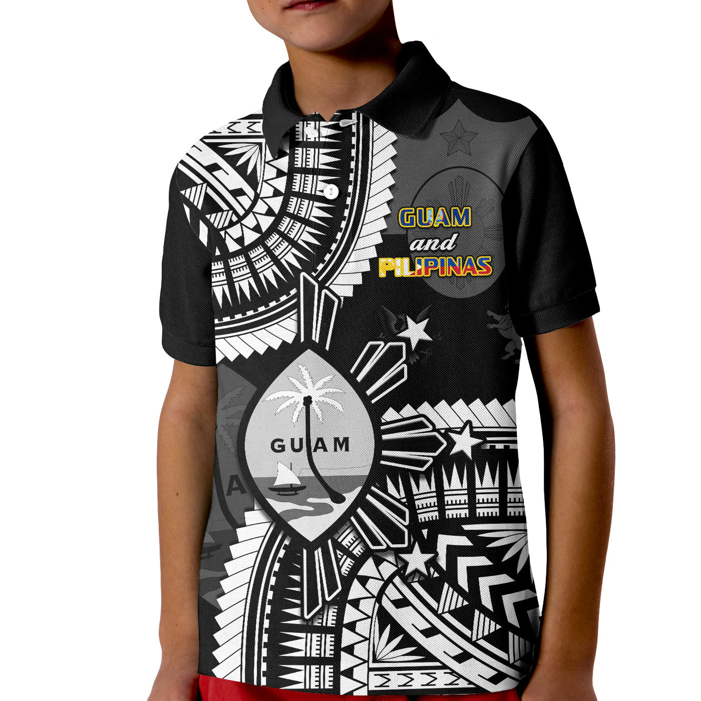 Custom Guam and Philippines Polo Shirt Guaman Filipinas Together Black LT14