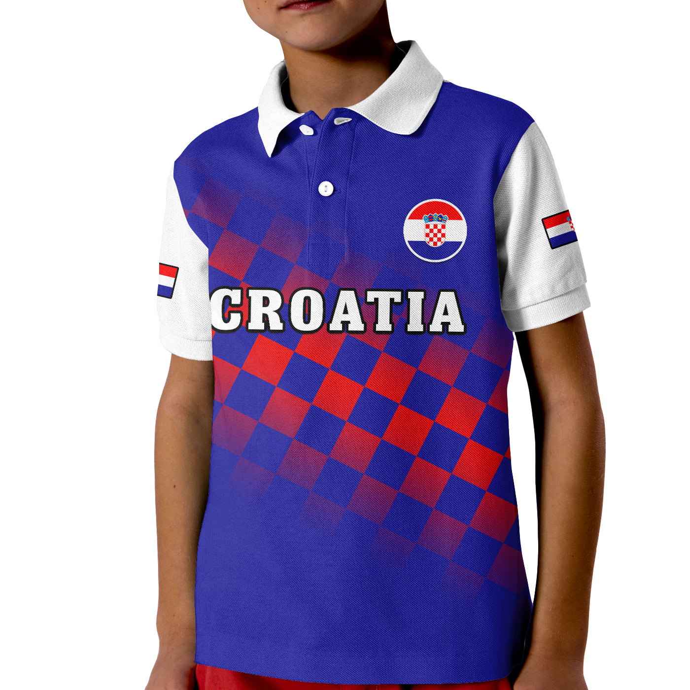 (Custom Text And Number) Croatia Football Polo Shirt Hrvatska Checkerboard Blue Version LT14