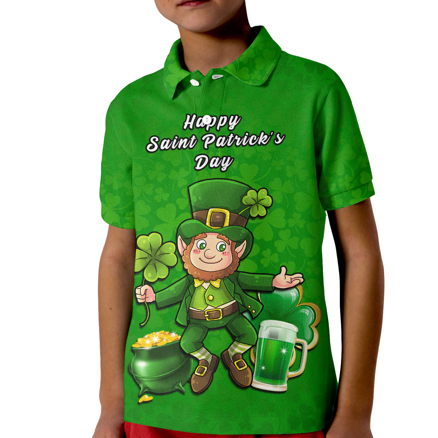 Custom Ireland Polo Shirt Saint Patricks Day Happy Leprechaun And Shamrock LT14