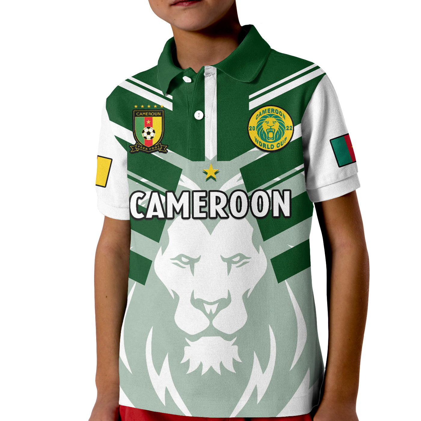 (Custom Text And Number) Cameroon Football Polo Shirt Les Lions Indomptables White Football 2022 LT14