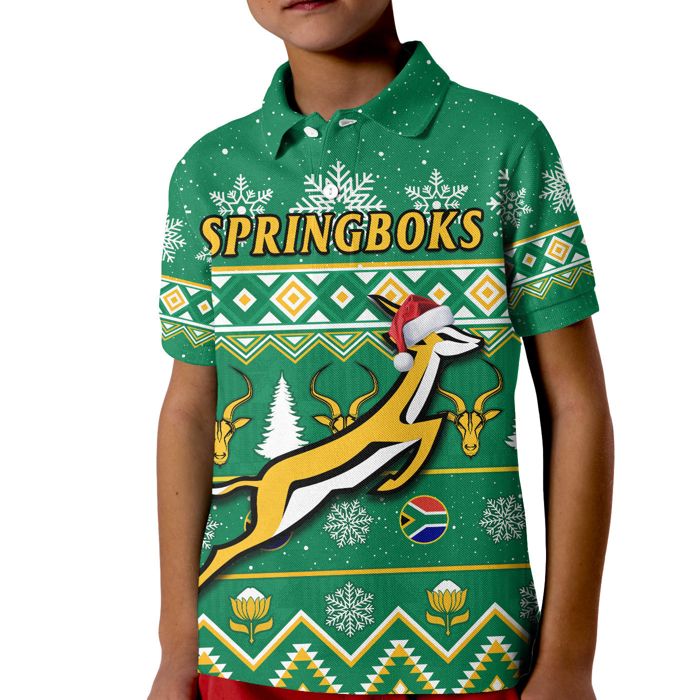 Custom South Africa Rugby Polo Shirt Christmas Springboks Proud Geseende Kersfees LT14
