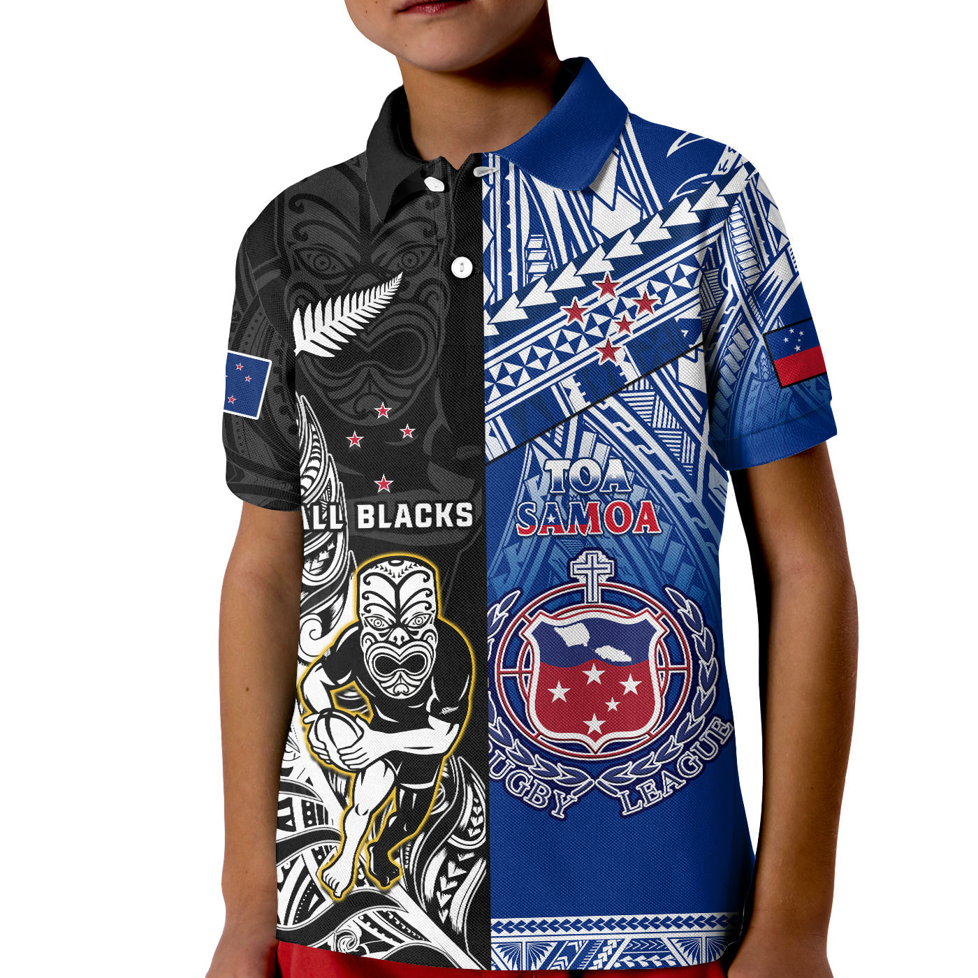 Custom All Black And Toa Samoa Rugby Polo Shirt NZ Maori Fern Mix Polynesian LT14
