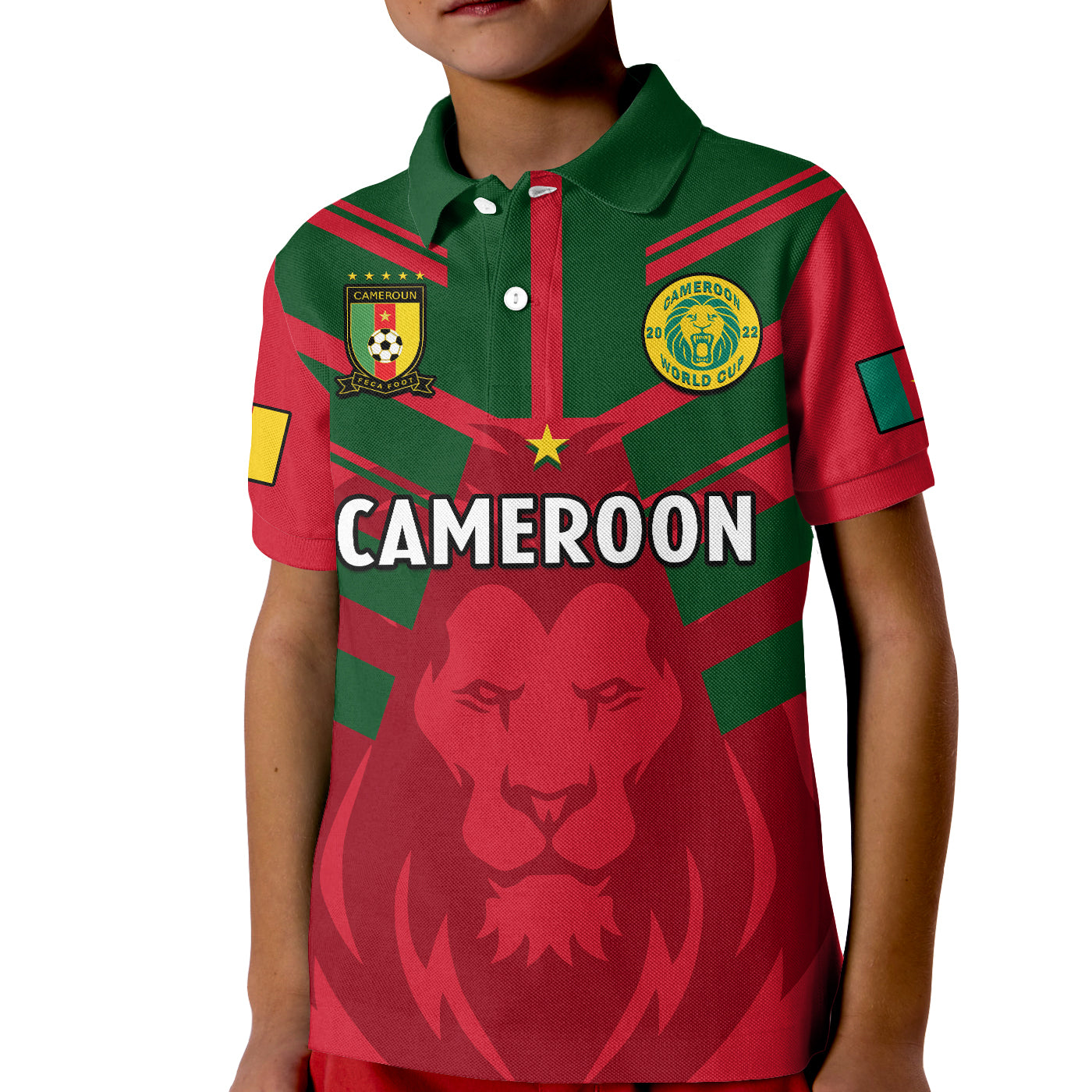 (Custom Text And Number) Cameroon Football Polo Shirt Les Lions Indomptables Red Football 2022 LT14