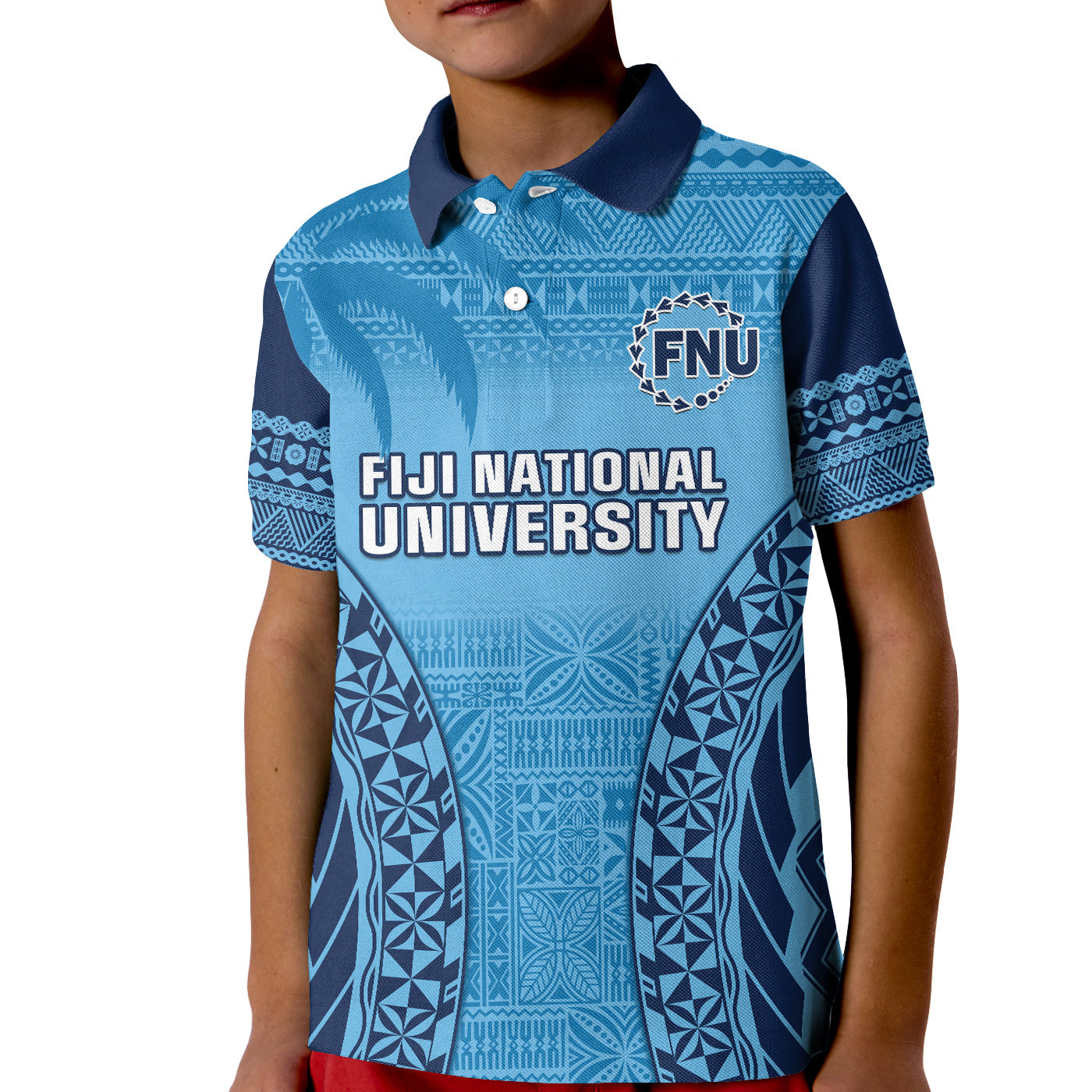 Fiji University Polo Shirt National Fijian Tapa Pattern Blue LT14