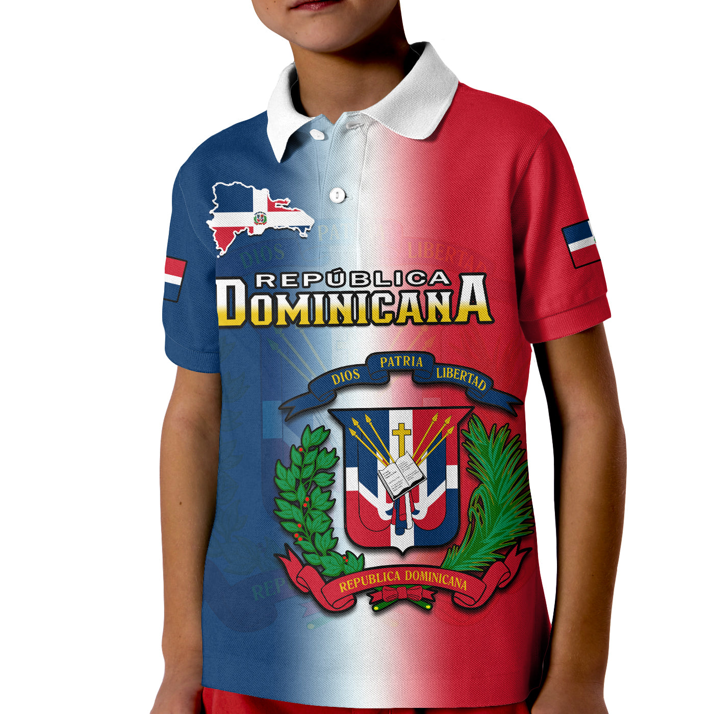 Dominican Republic Polo Shirt Dominicana Coat Of Arms Gradient Style LT14