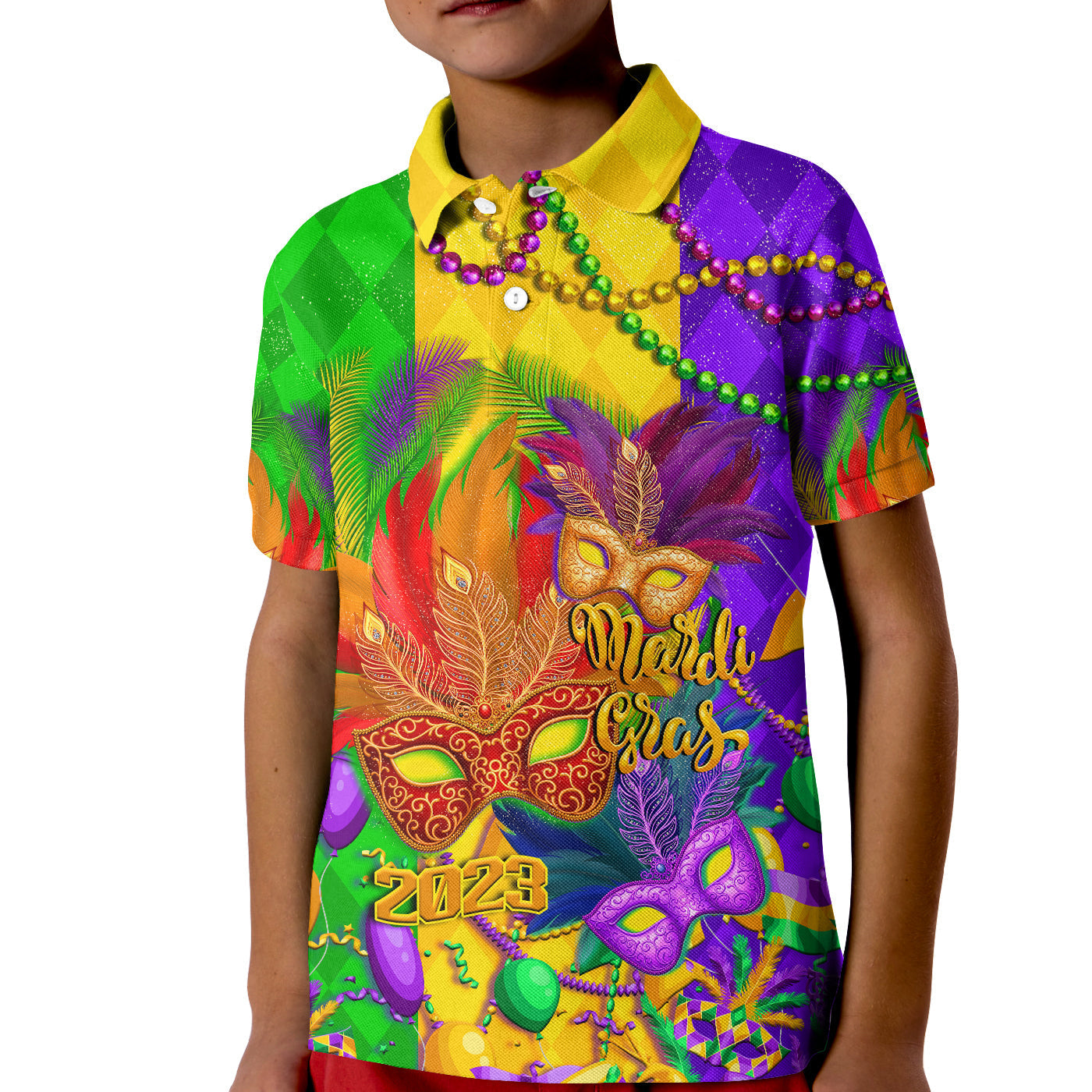 Custom Mardi Gras Polo Shirt 2023 Carnival Masks With Feathers LT14