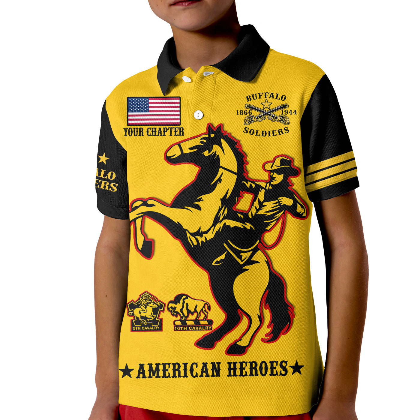 (Custom Text And Chapter) Buffalo Soldiers Polo Shirt BSMC United States Army Yellow LT14