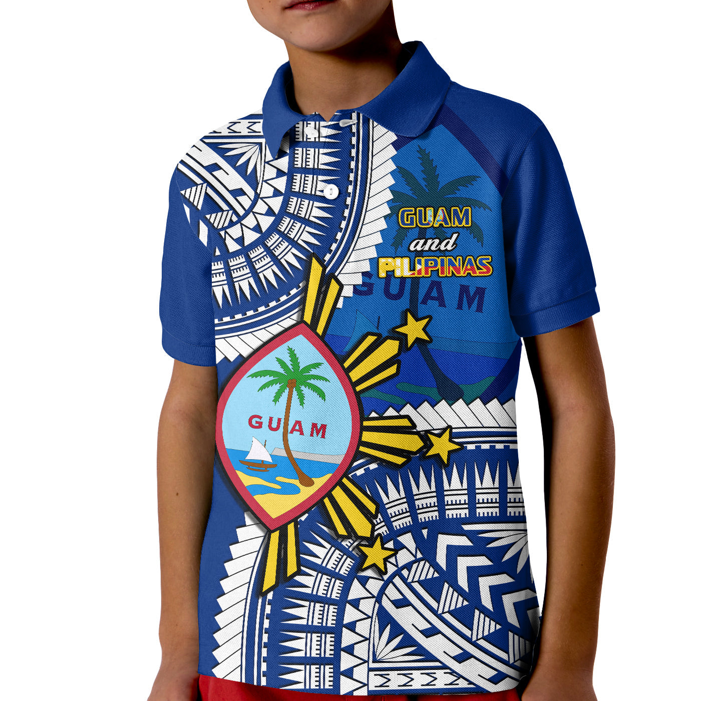 Custom Guam and Philippines Polo Shirt Guaman Filipinas Together Blue LT14
