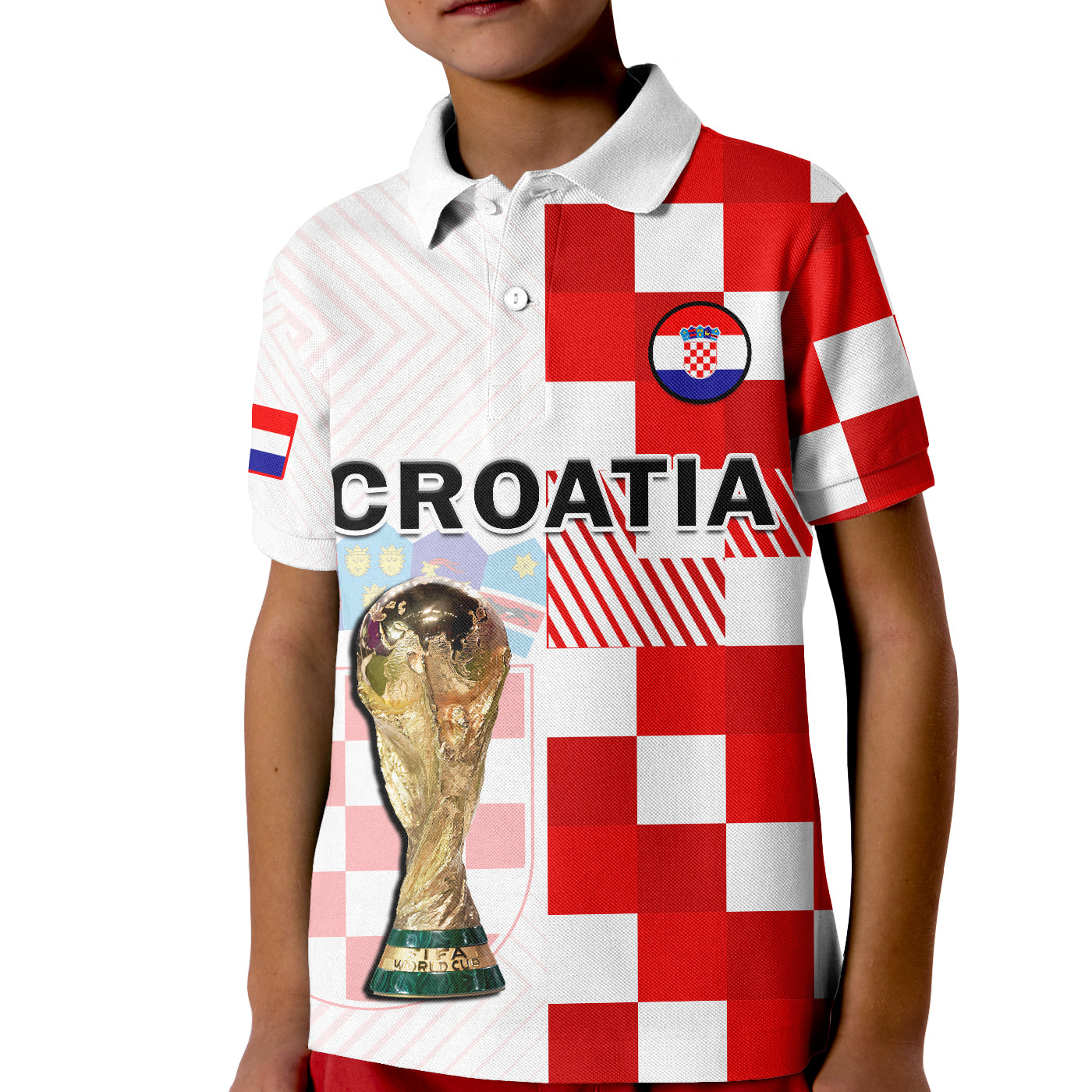 (Custom Text And Number) Croatia Football Polo Shirt Hrvatska Checkerboard Champions WC 2022 LT14