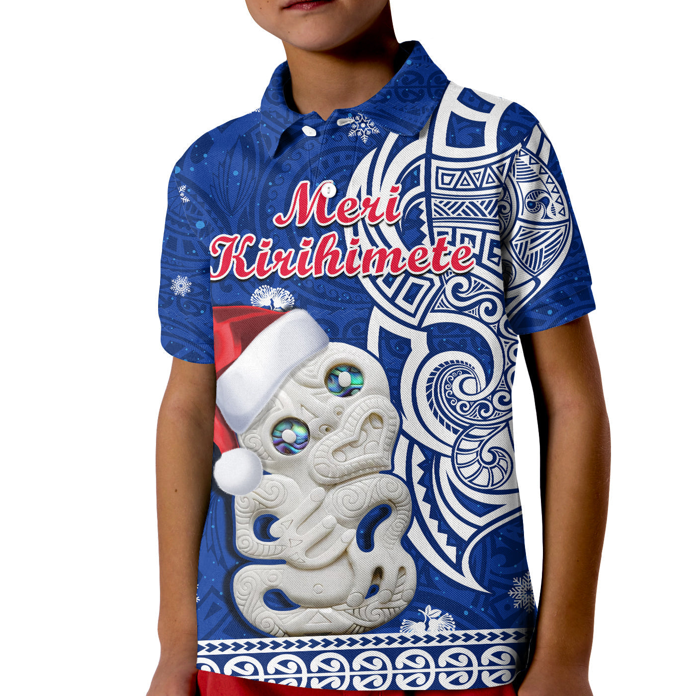 New Zealand Polo Shirt Christmas Hei Tiki Blue Pohutukawa Meri Kirihimete LT14