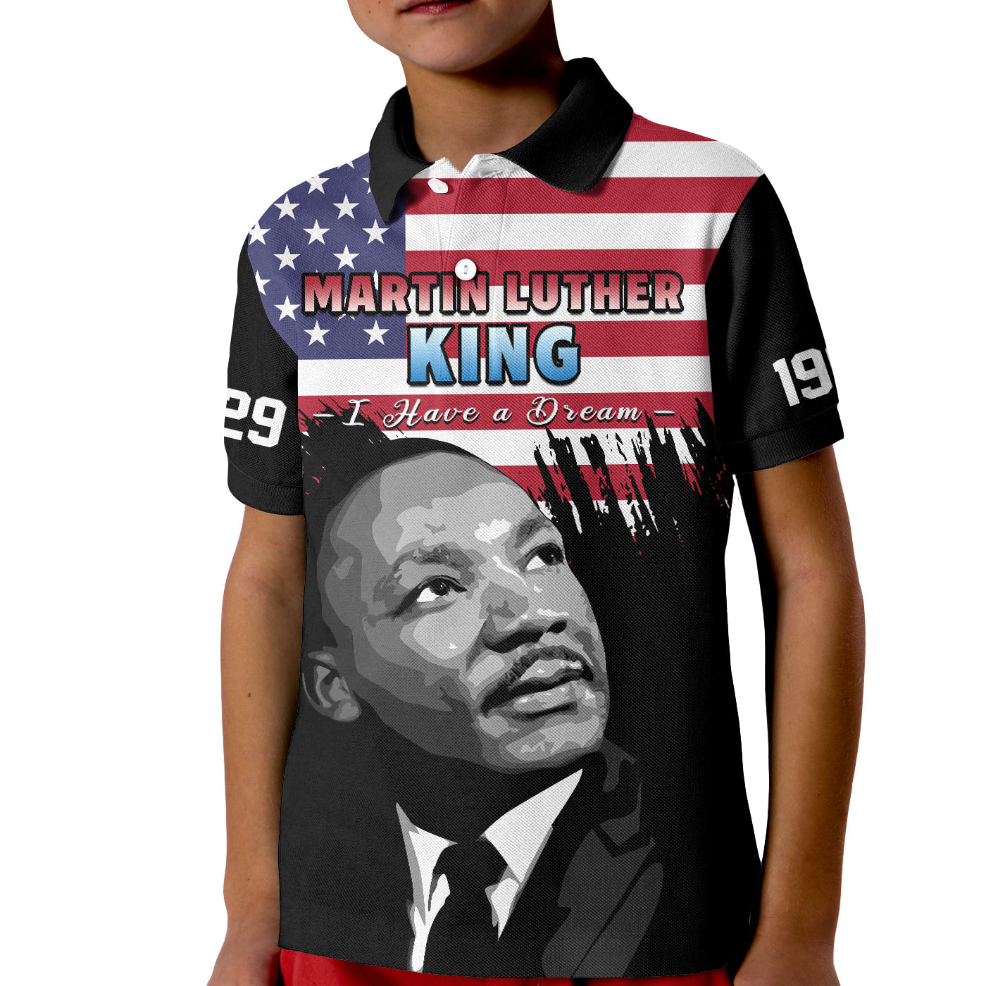 Custom United States Polo Shirt United States Happy MLK Day Flag Grunge Style LT14