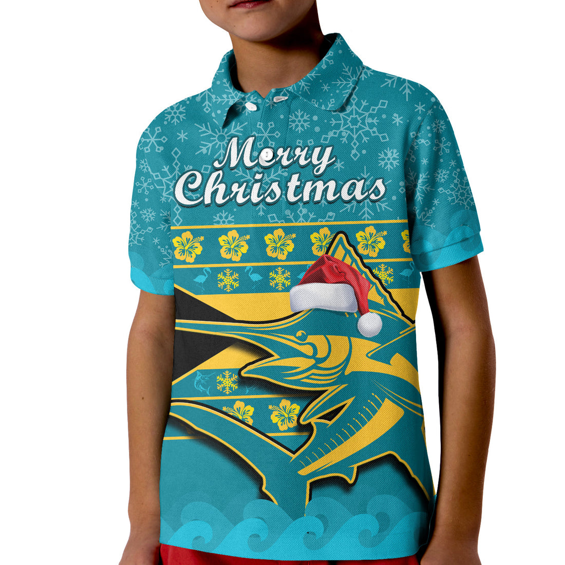 Bahamas Polo Shirt KID Bahamian Blue Marlin Merry Christmas LT14