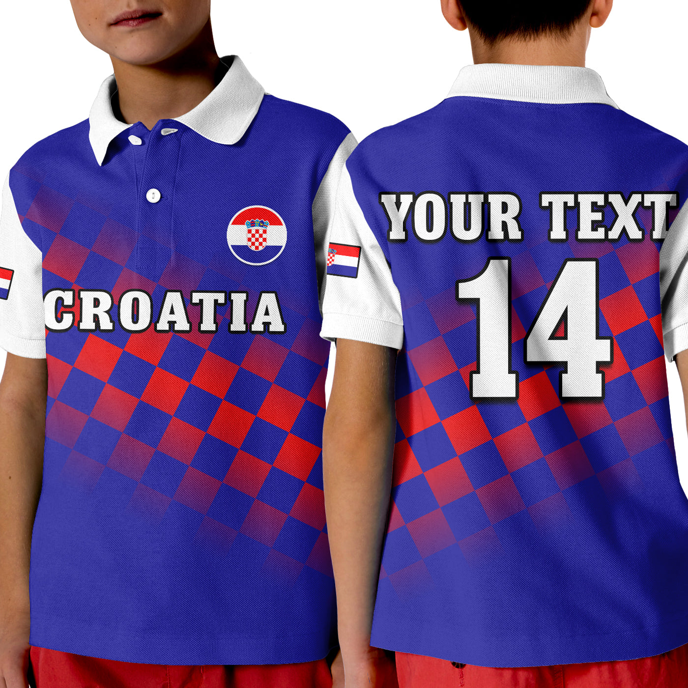 (Custom Text And Number) Croatia Football Polo Shirt Hrvatska Checkerboard Blue Version LT14