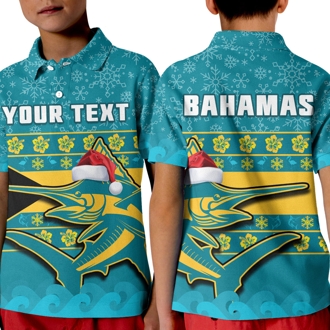 Custom Bahamas Polo Shirt KID Bahamian Blue Marlin Merry Christmas LT14