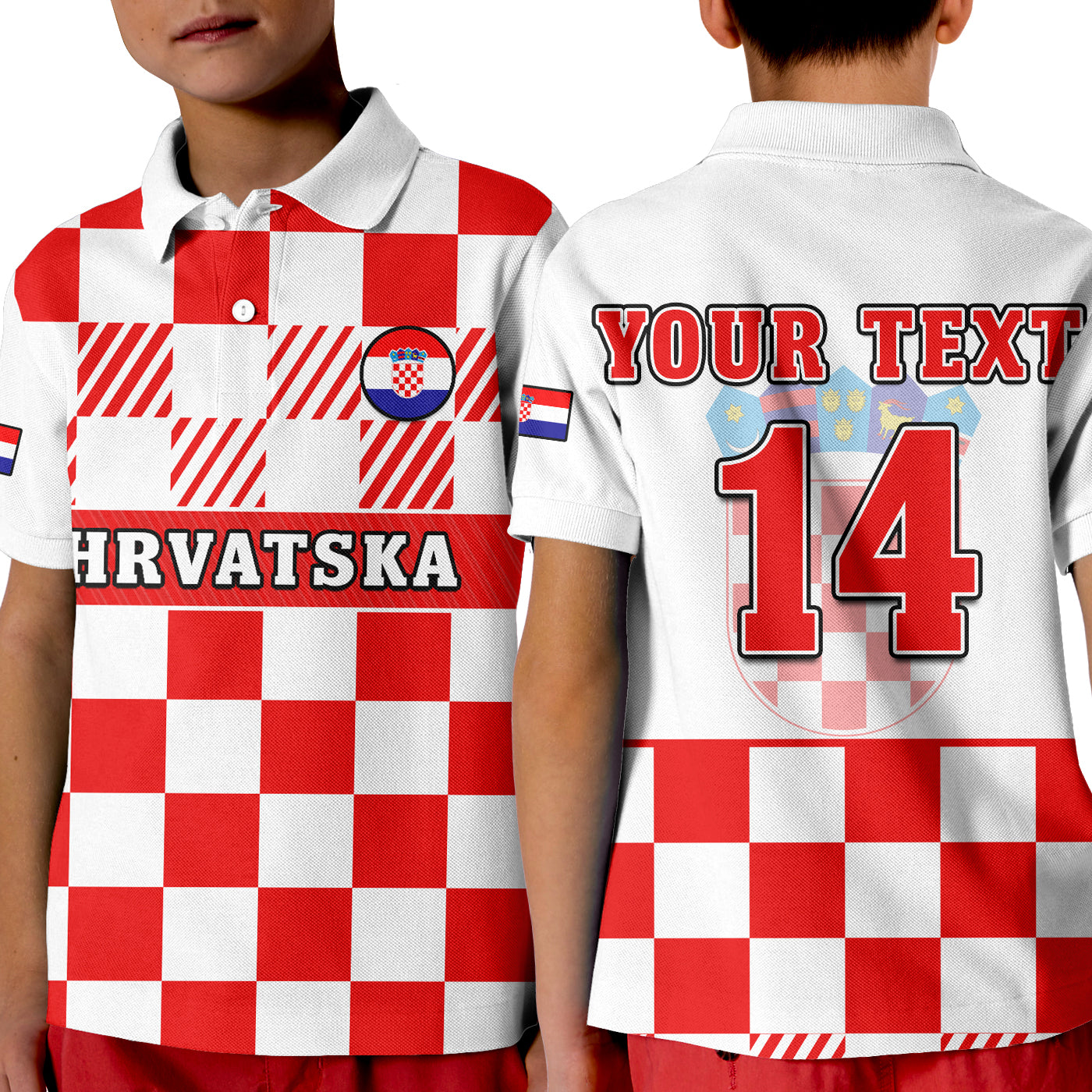(Custom Text And Number) Croatia Football Polo Shirt Hrvatska Checkerboard Red Version LT14