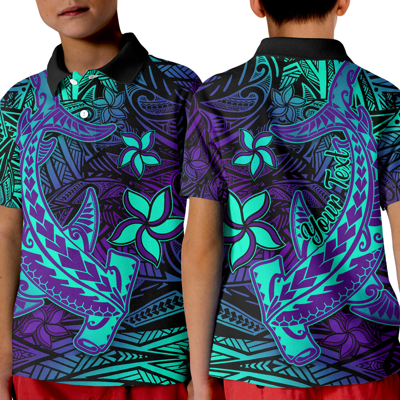 Custom Polynesian Polo Shirt Purple Paradise Hawaiian Tribal Hammerhead Shark LT14