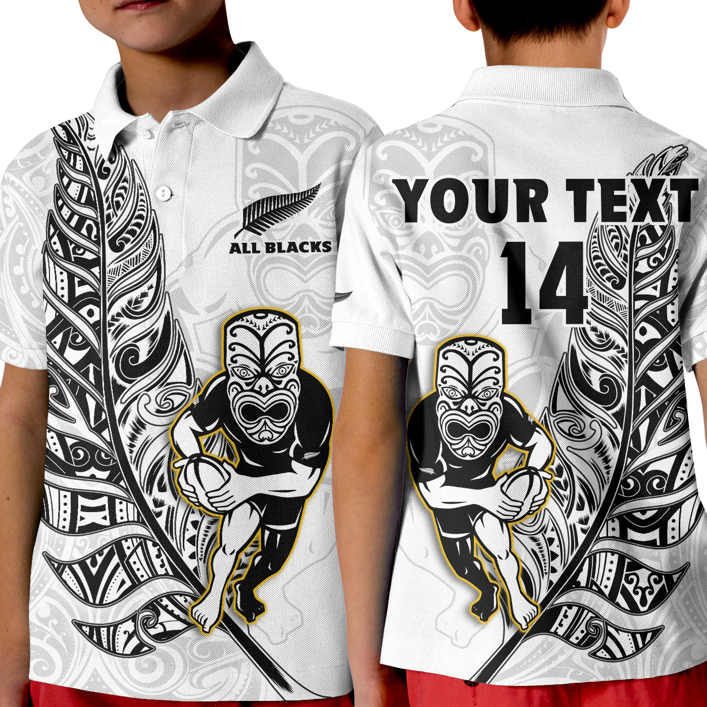 Custom Text And Number New Zealand 2022 Rugby Polo Shirt All Black Silver Fern Maori Pattern Version White LT14