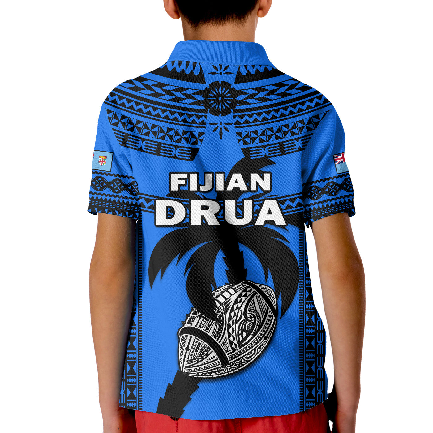 Fiji Rugby Polo Shirt KID Fijian Drua Super Polynesian Special Tapa Pattern LT14