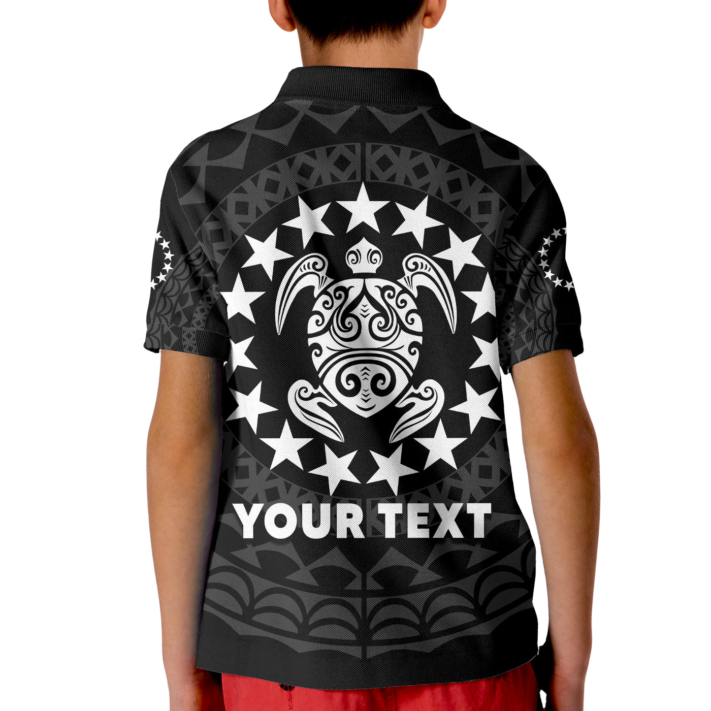 Custom Islands Polo Shirt Circle Pattern Mix Sea Turtle Black Version LT14