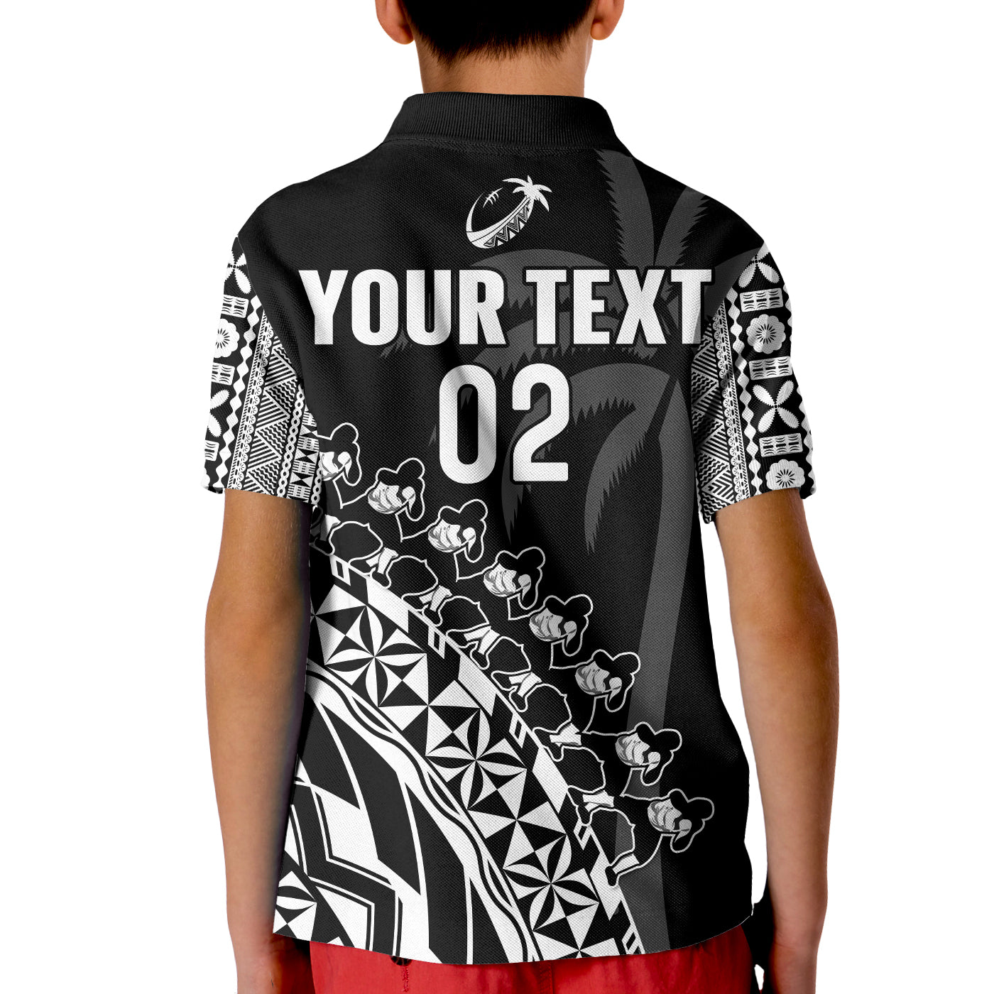 Custom Text And Number Fiji Rugby Polo Shirt Fijian Cibi Dance Tapa Pattern Black LT14