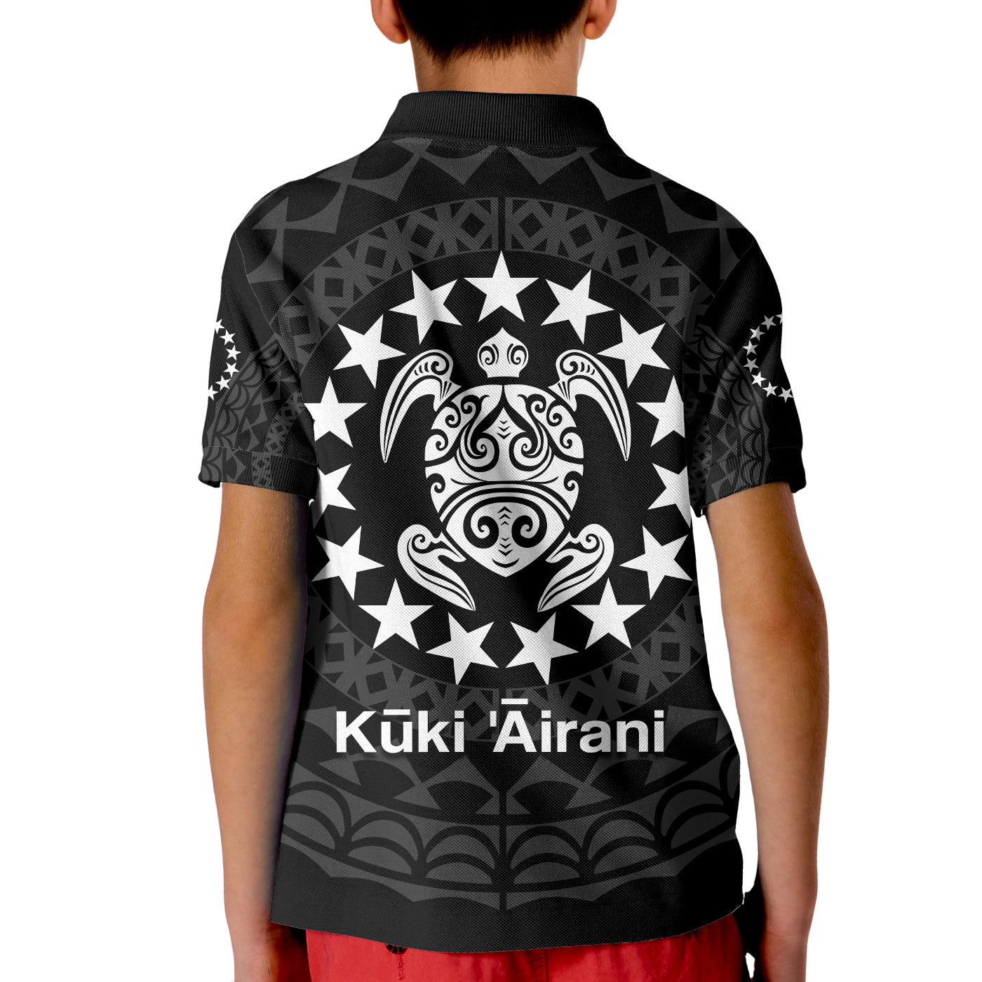 Cook Islands Polo Shirt Circle Pattern Mix Sea Turtle Black Version LT14