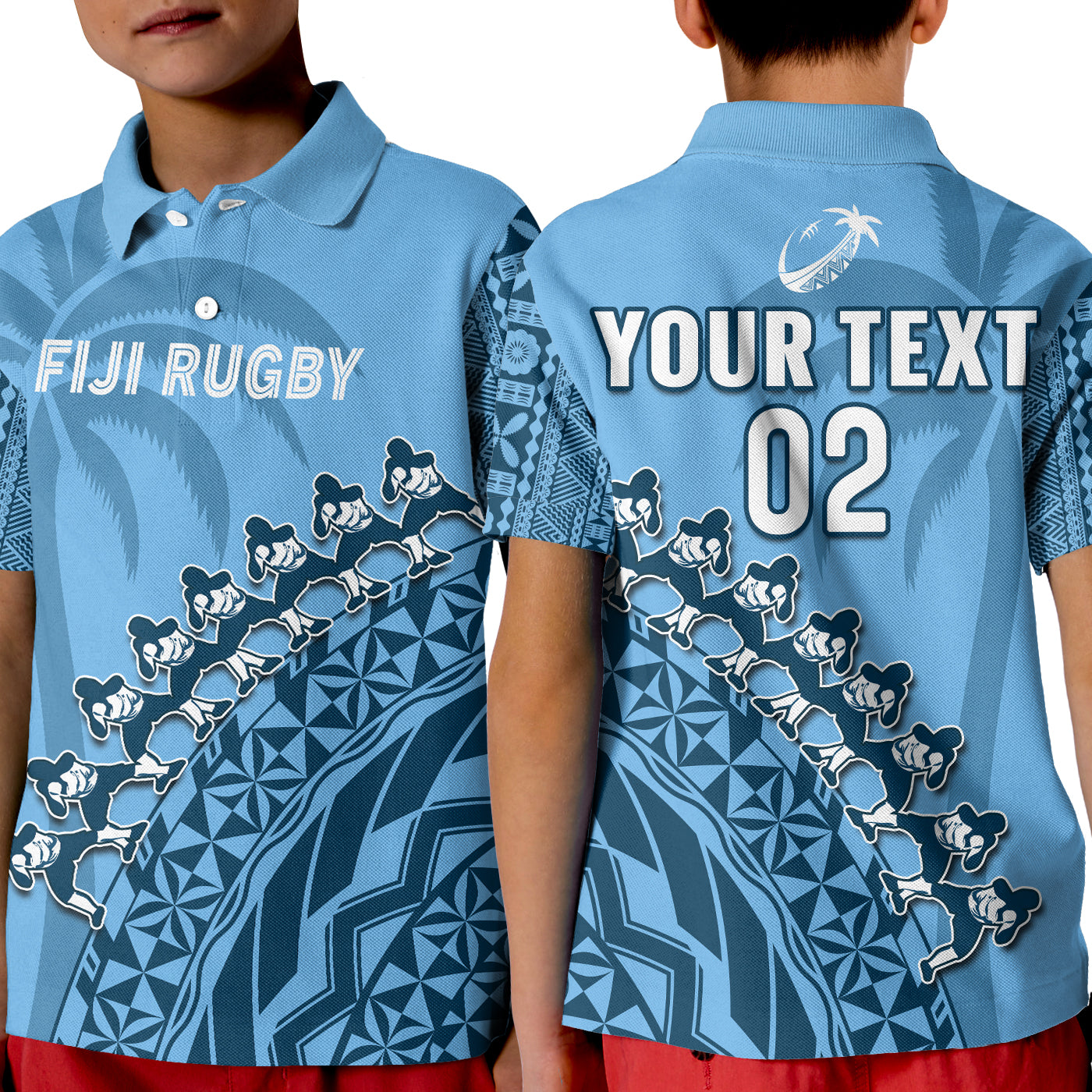 Custom Text And Number Fiji Tapa Rugby Polo Shirt Fijian Cibi Dance Tapa Pattern Blue LT14