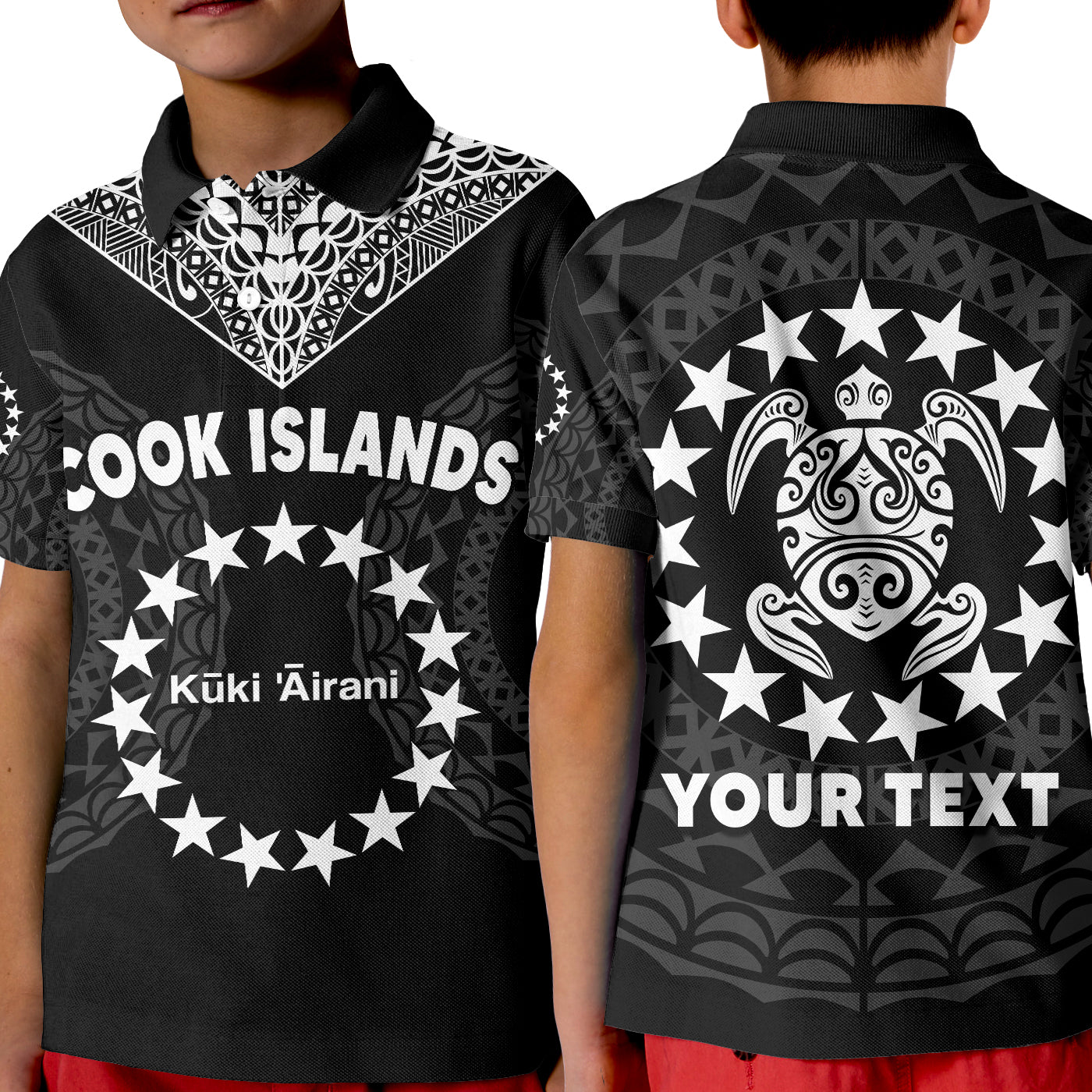 Custom Islands Polo Shirt Circle Pattern Mix Sea Turtle Black Version LT14