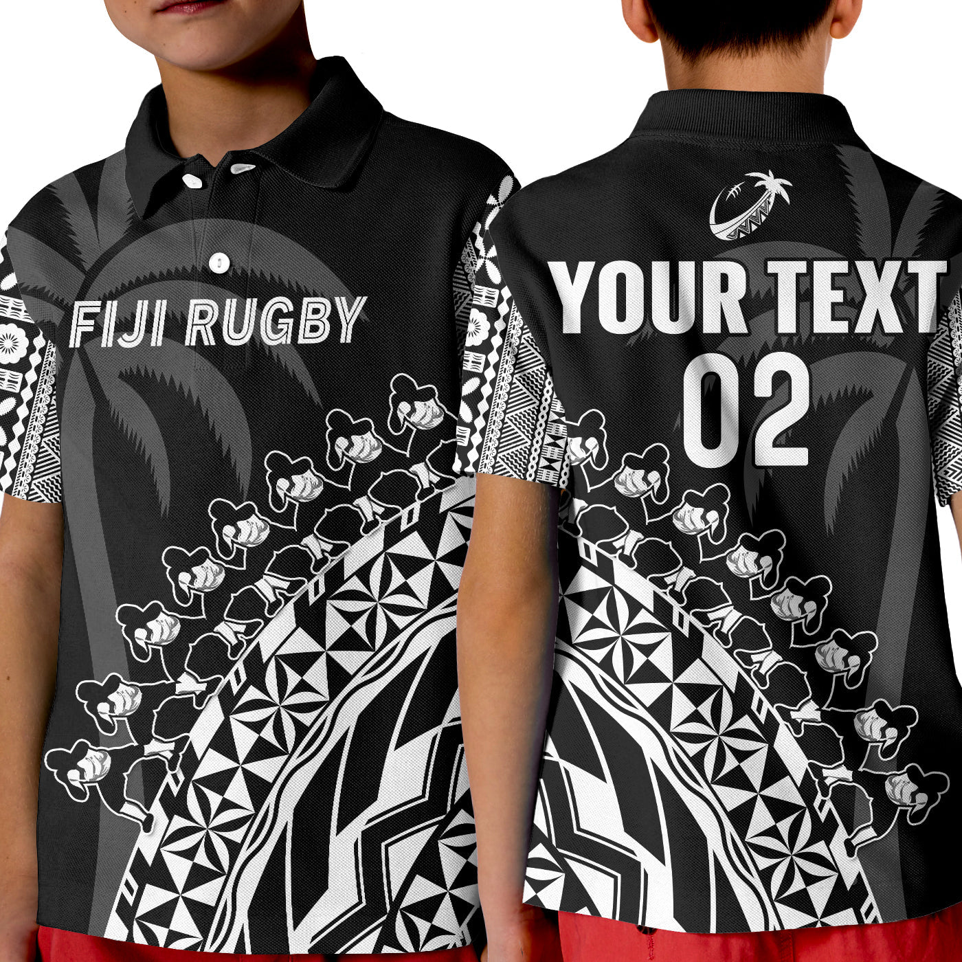 Custom Text And Number Fiji Rugby Polo Shirt Fijian Cibi Dance Tapa Pattern Black LT14