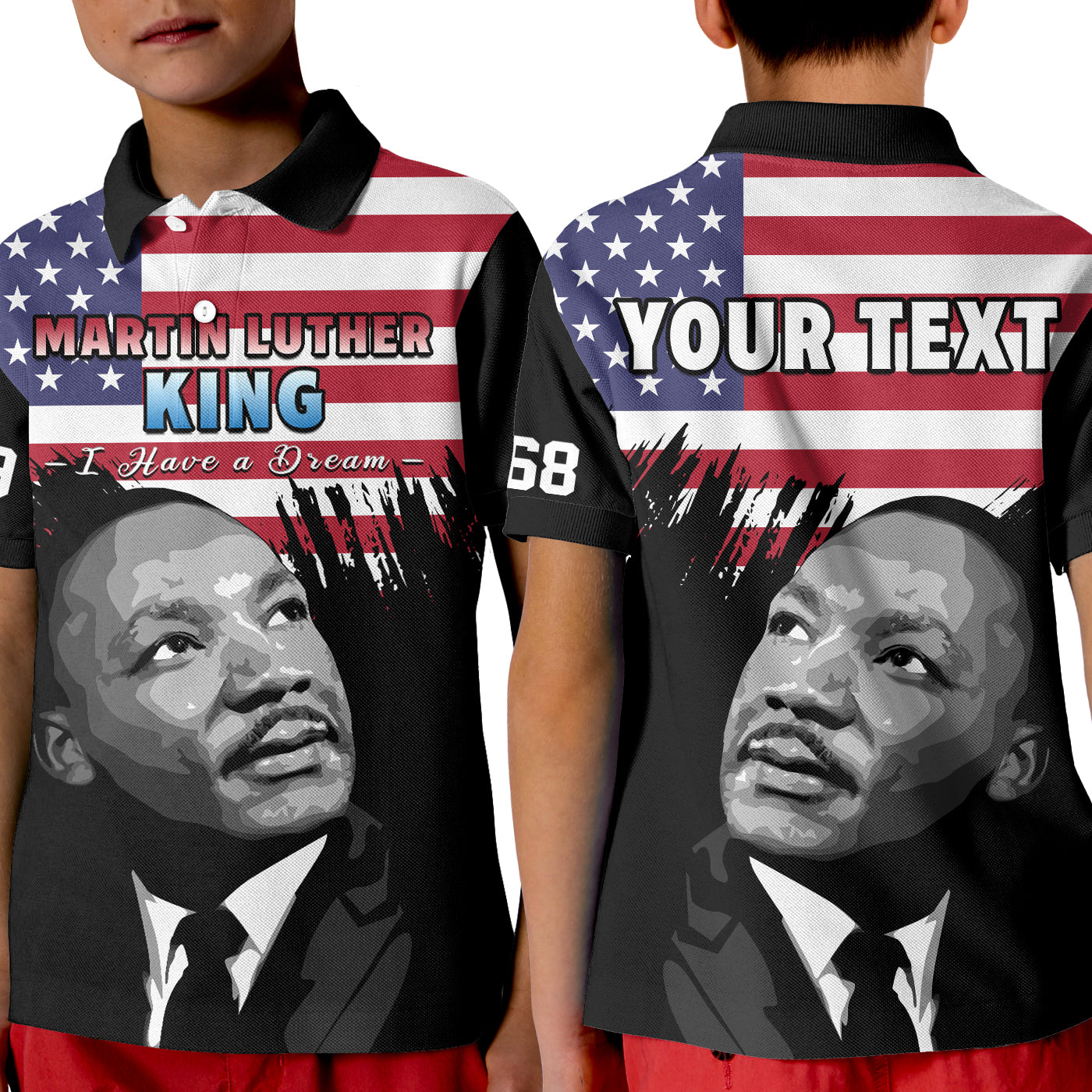 Custom United States Polo Shirt United States Happy MLK Day Flag Grunge Style LT14