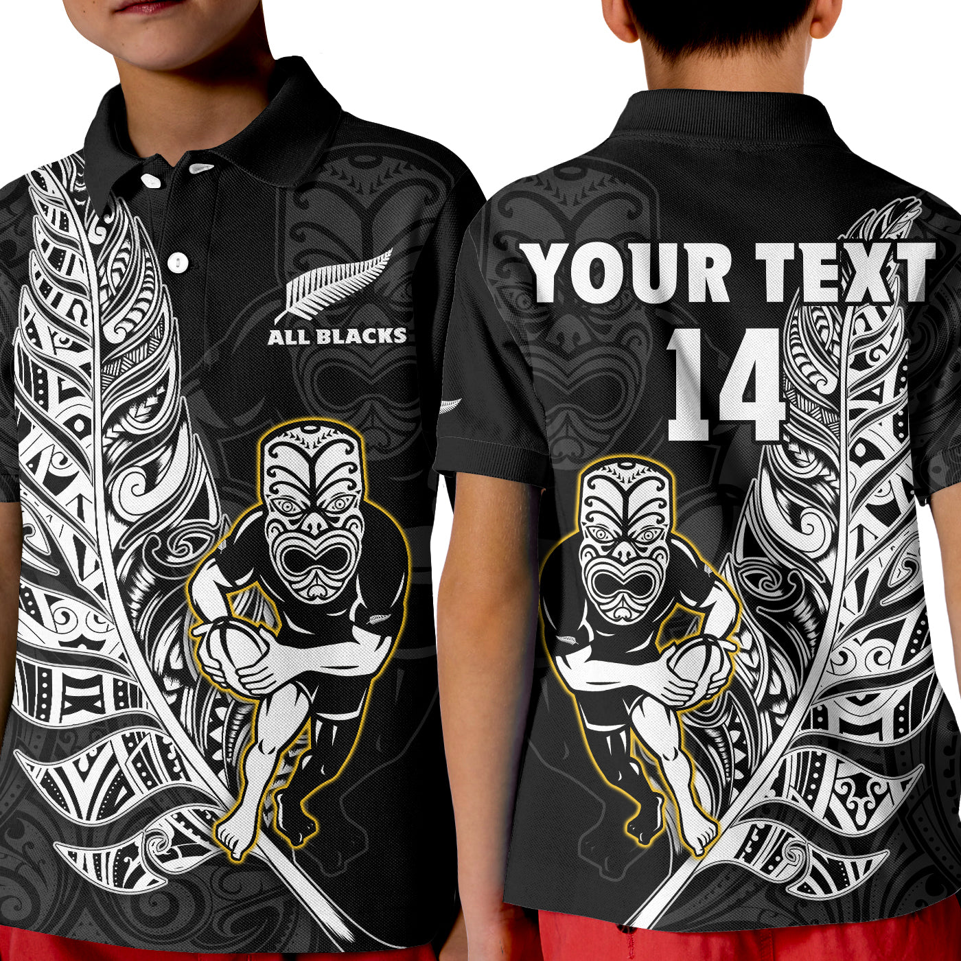Custom Text And Number New Zealand 2022 Rugby Polo Shirt All Black Silver Fern Maori Pattern Version Black LT14