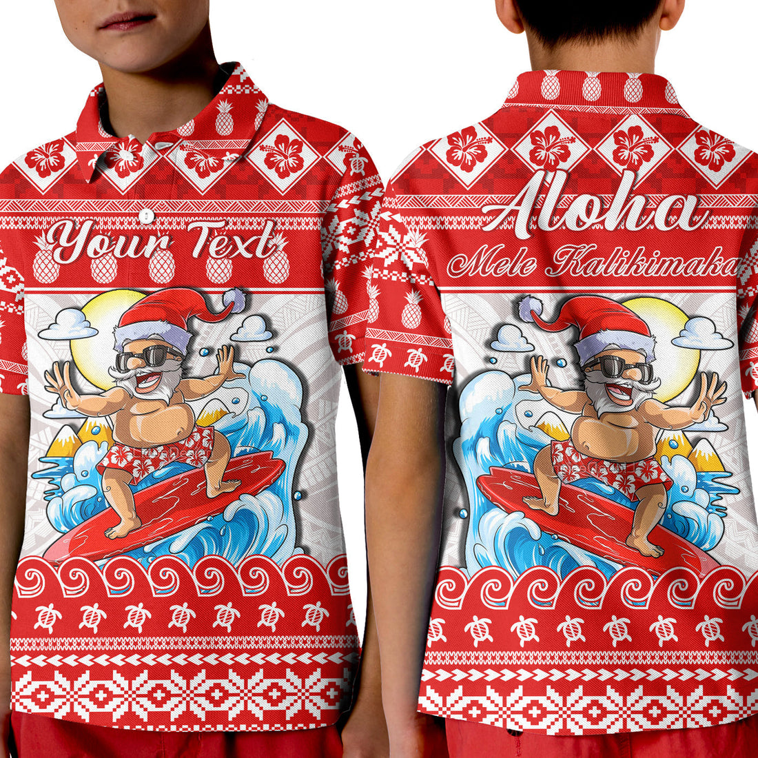 Custom Christmas Hawaii Polo Shirt KID Surfing Santa Mele Kalikimaka Polynesian LT14