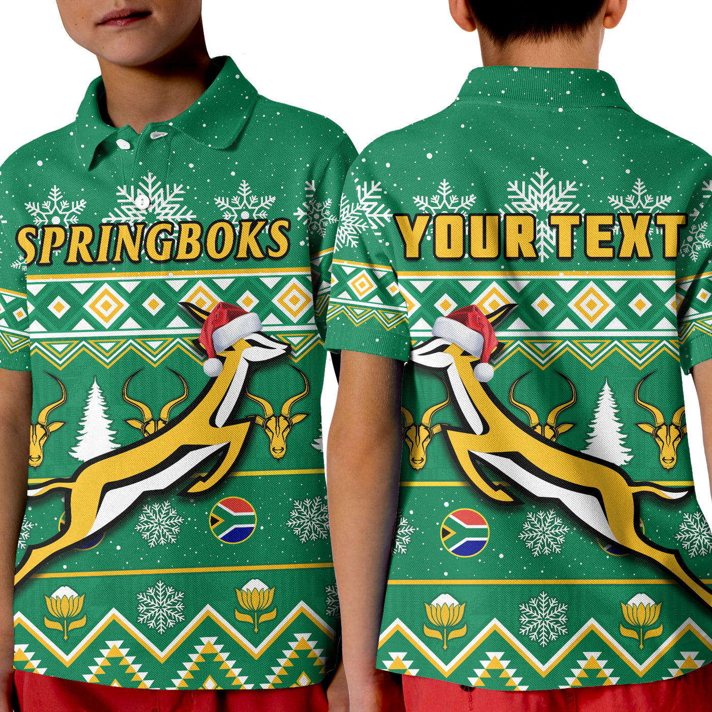 Custom South Africa Rugby Polo Shirt Christmas Springboks Proud Geseende Kersfees LT14