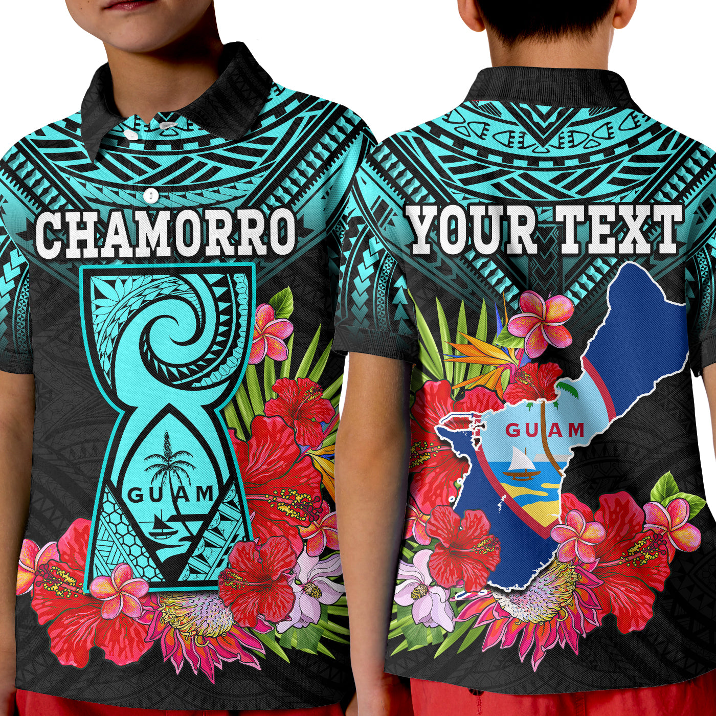Custom Chamorro Guam Polo Shirt Guaman Latte Stone Tropical Flowers Turquoise Style LT14