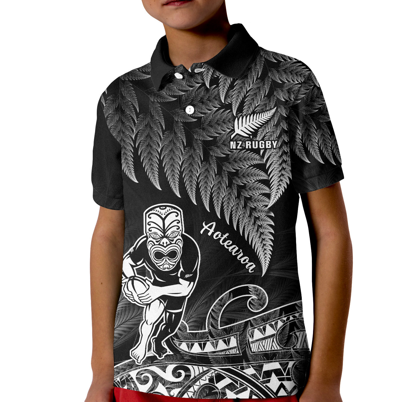 (Custom Text And Number) New Zealand Silver Fern Rugby Polo Shirt All Black Koru Maori LT14