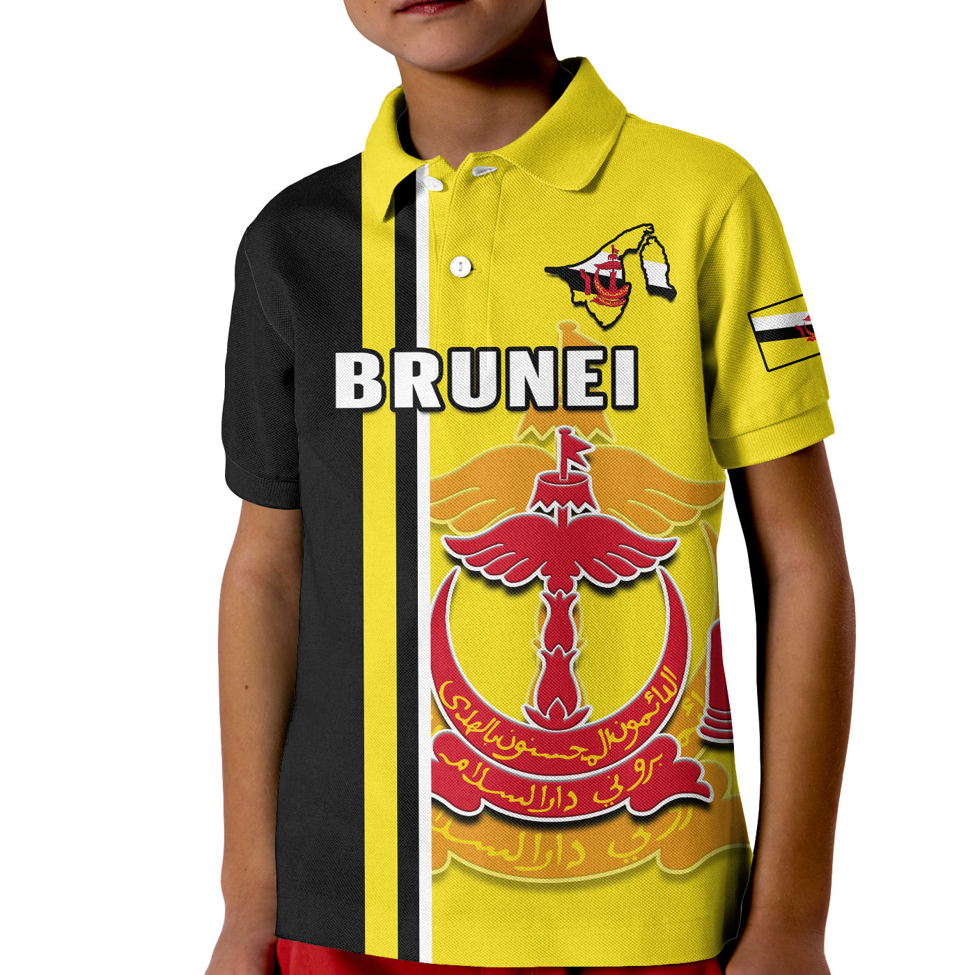 Custom Brunei Polo Shirt Happy Independence Day With Coat Of Arms LT14