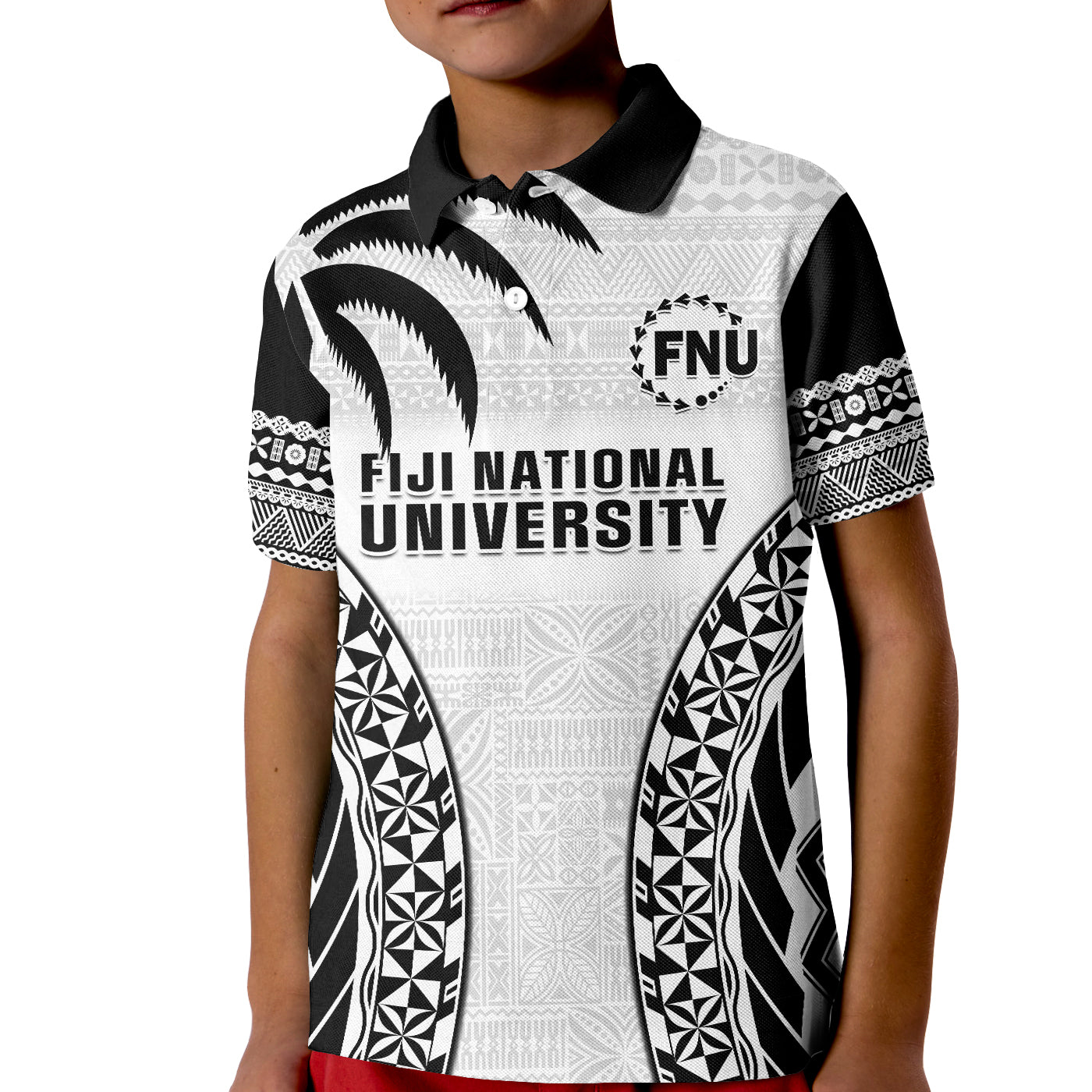 Fiji University Polo Shirt National Fijian Tapa Pattern White LT14