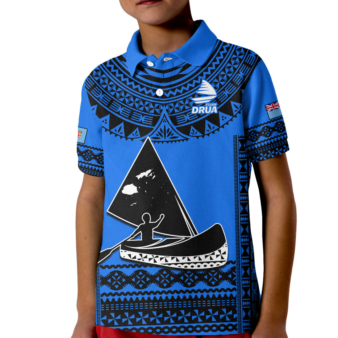 Fiji Rugby Polo Shirt KID Fijian Drua Super Polynesian Special Tapa Pattern LT14