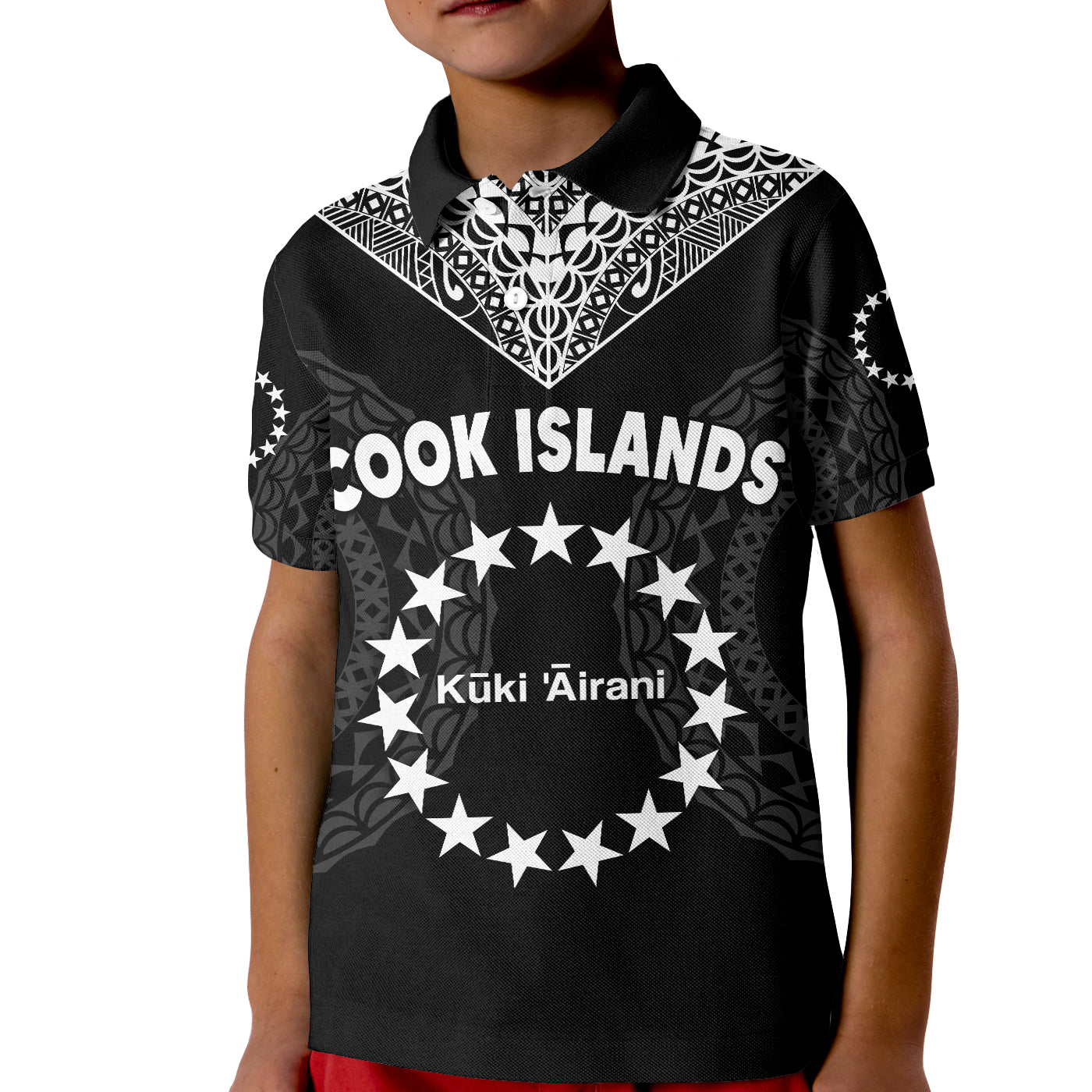 Cook Islands Polo Shirt Circle Pattern Mix Sea Turtle Black Version LT14