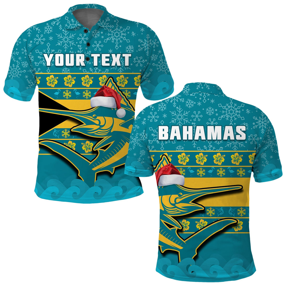 Custom Bahamas Polo Shirt Bahamian Blue Marlin Merry Christmas LT14