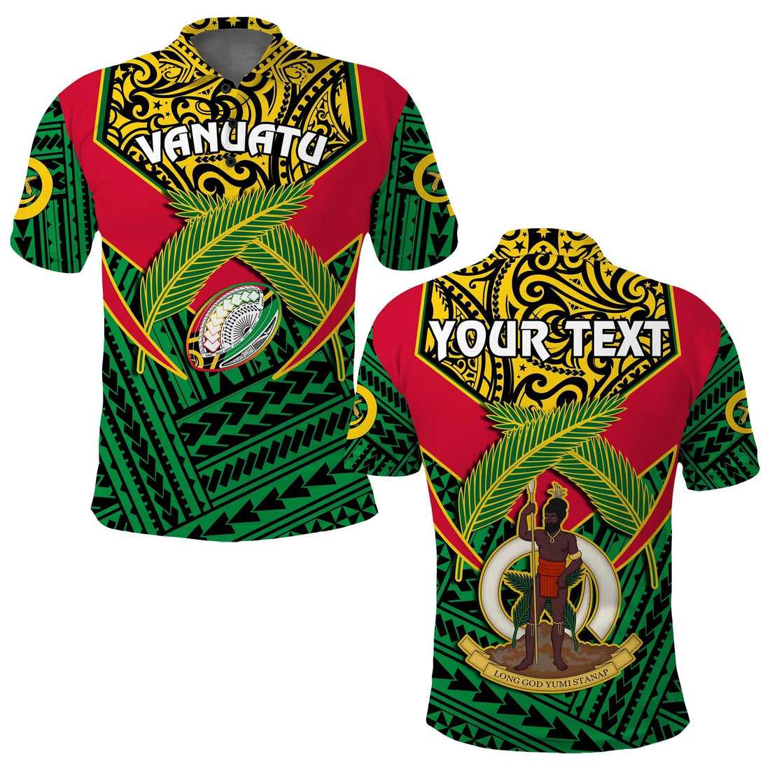 Custom Vanuatu Rugby Polo Shirt Coat Of Arms Polynesian Pattern LT14
