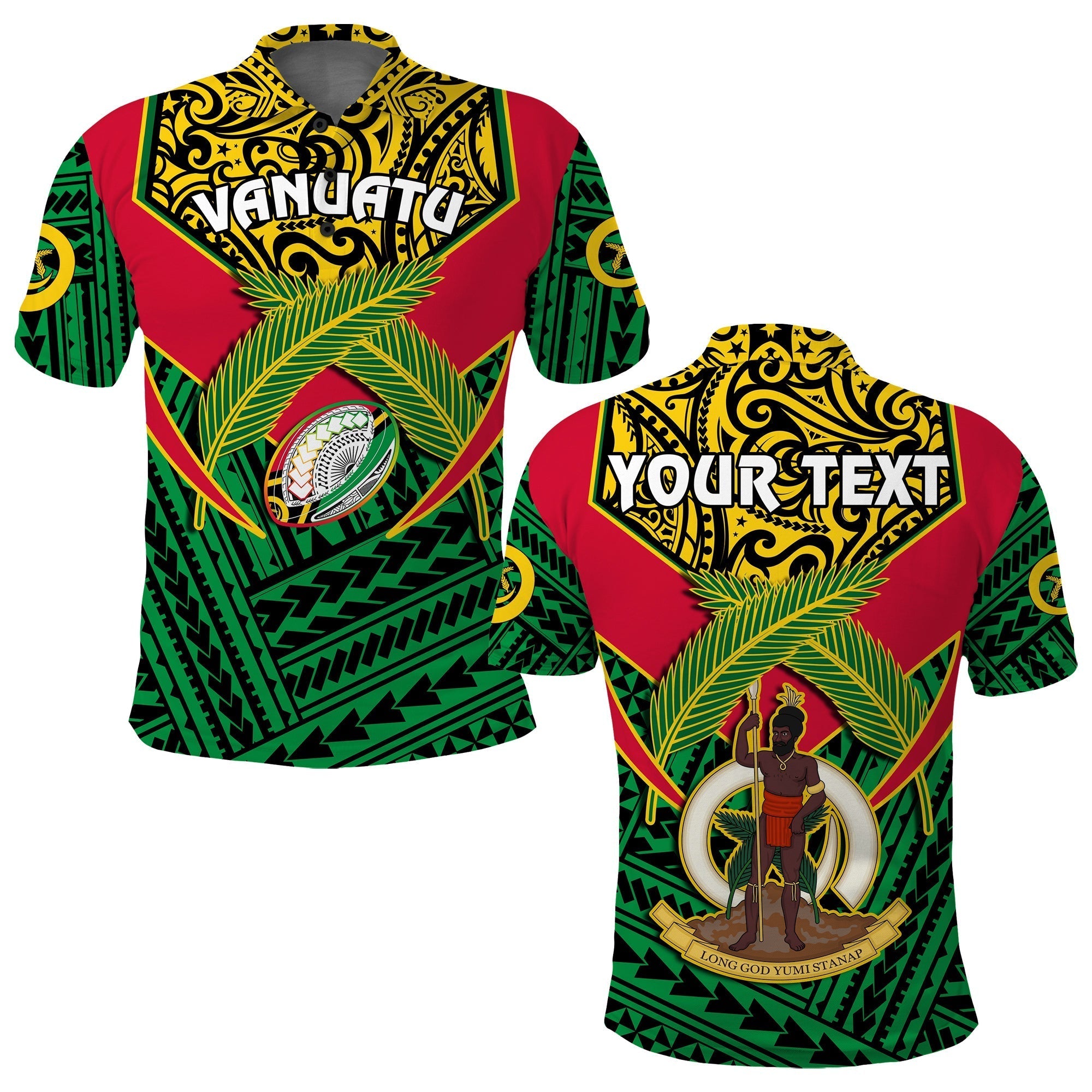 Custom Vanuatu Rugby Polo Shirt Coat Of Arms Polynesian Pattern LT14